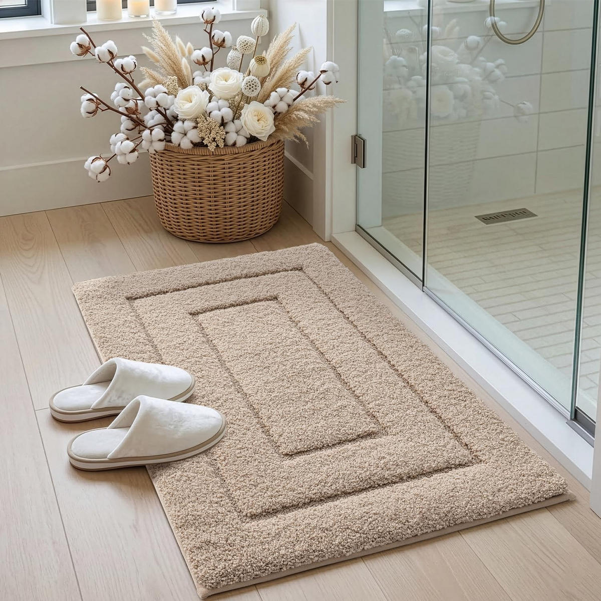 DUSCHMATTE – 50 x 80 cm – Beige - Beige, Textil (80/5cm)