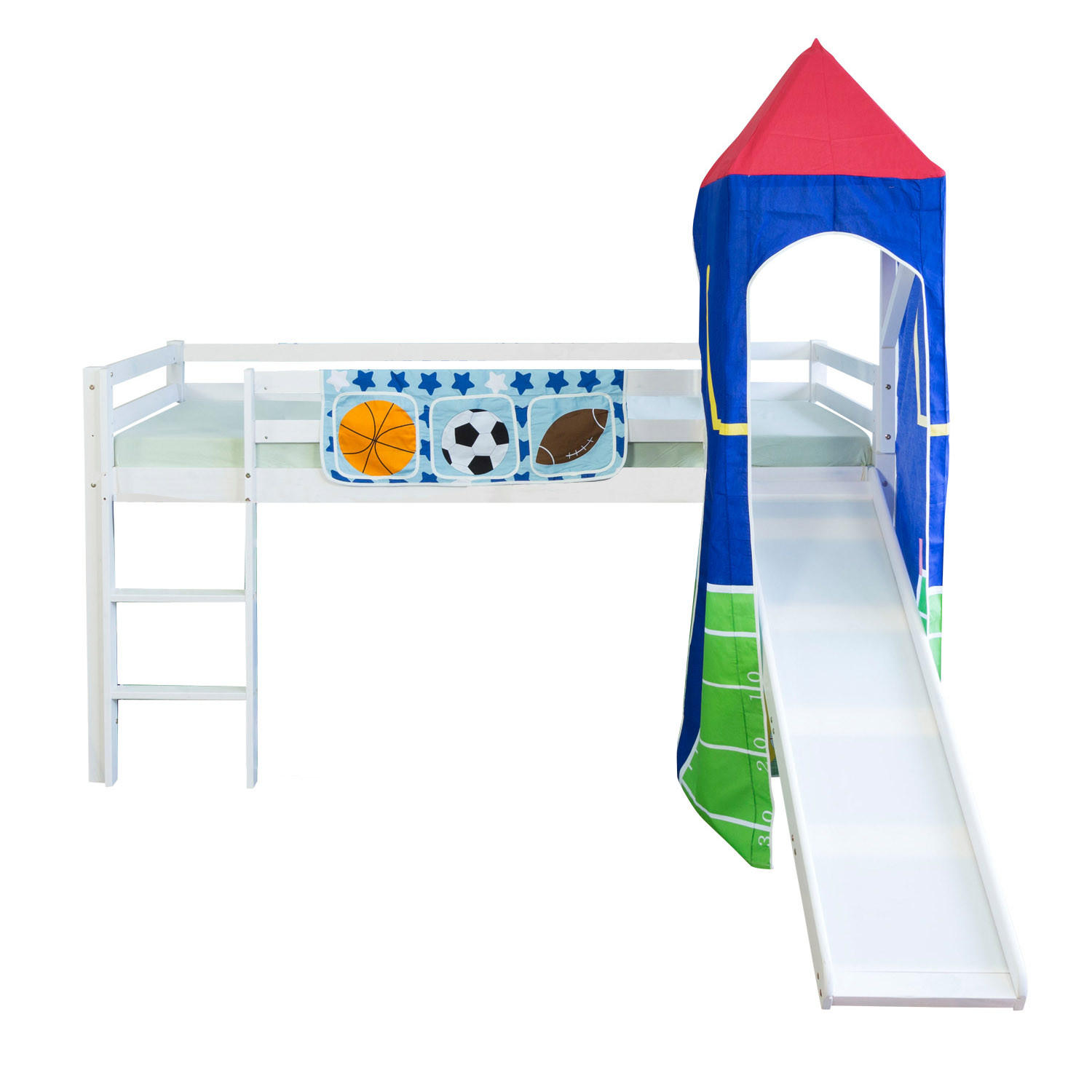 Homestyle4u Hochbett Weiß, Blau 90x200 cm