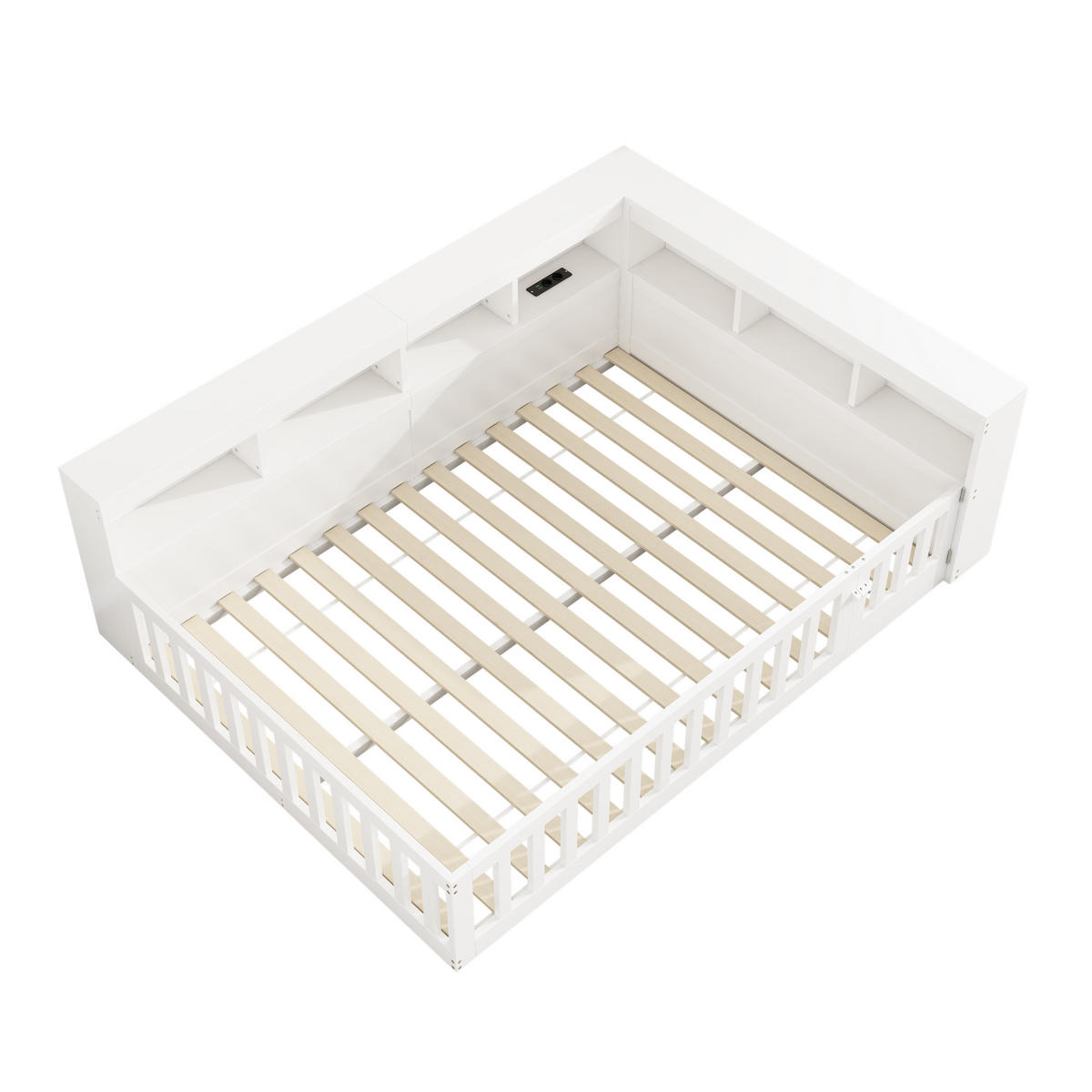 KINDERBETT aus Spanplatte & MDF 140x190 cm in Weiß mit Stauraum & USB - Weiß, Holzwerkstoff (140/190cm) - Modfu