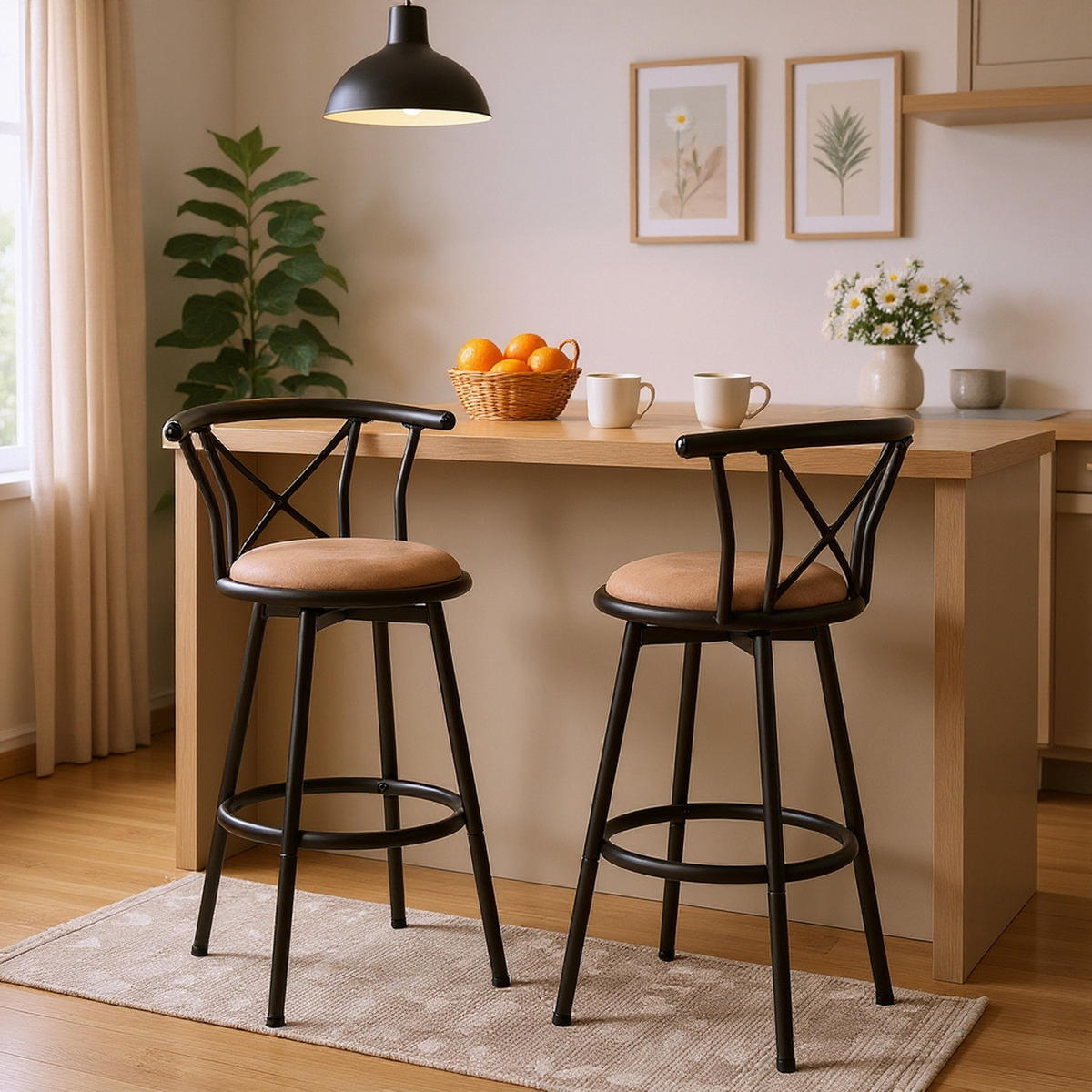 BARHOCKER 2er-Set Drehbar Braun - Braun, Metall (56/98.5/40cm) - Meubles Cosy