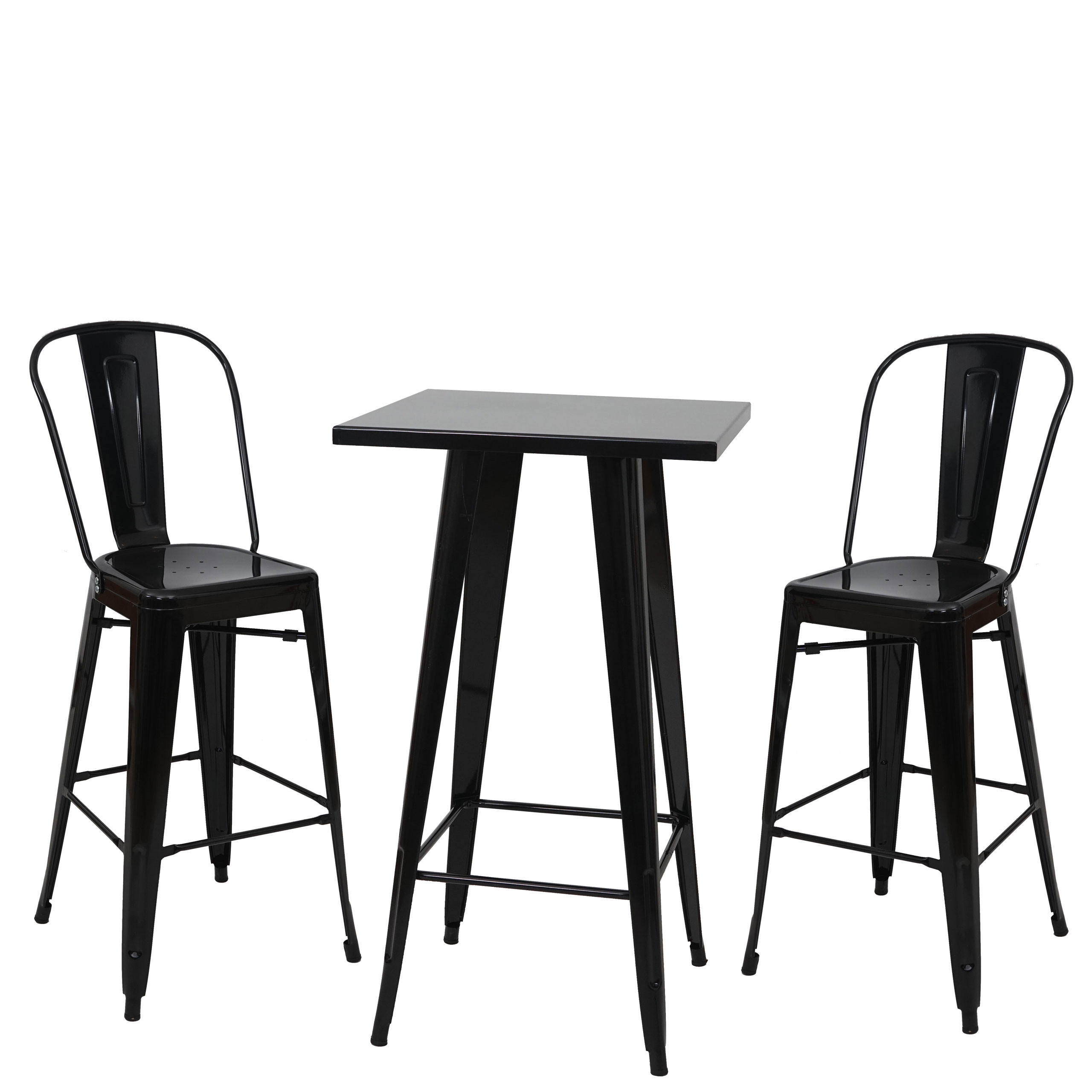 STEHTISCH-SET METALL eckig Schwarz 3er-Set - Schwarz, Metall (60/60/105cm) - MCW