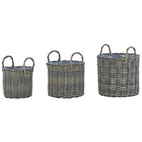 BLUMENKORB 3er-Set Rattan taupe rund 40-37/35-31/29-24 cm Nikiti - Braun, Kunststoff (45cm) - Beliani