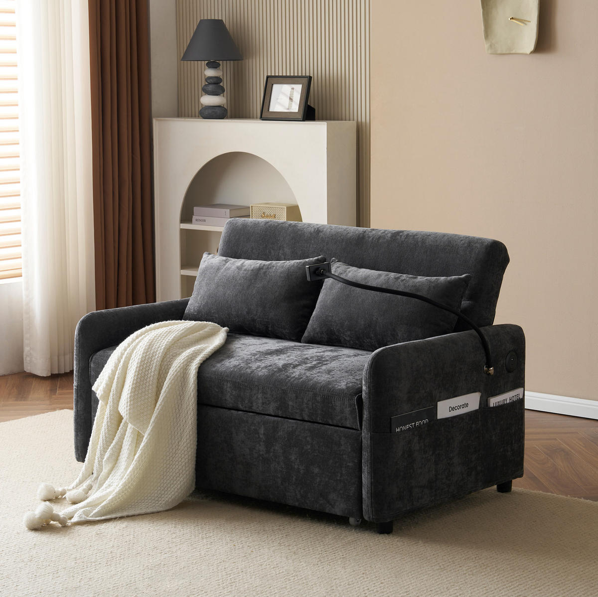 SCHLAFSOFA ausziehbar 129 x 163 cm Chenille Gray - Grau, Metall (76/81/129cm) - Meubliv