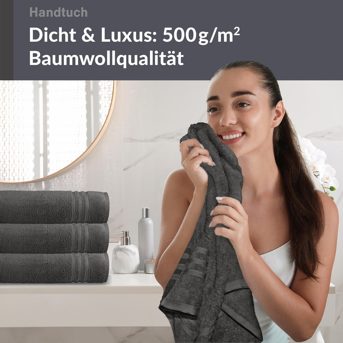 HANDTUCH 50x100 cm London Anthrazit Grau 4er Set - Anthrazit, Textil (50/100cm) - Lashuma