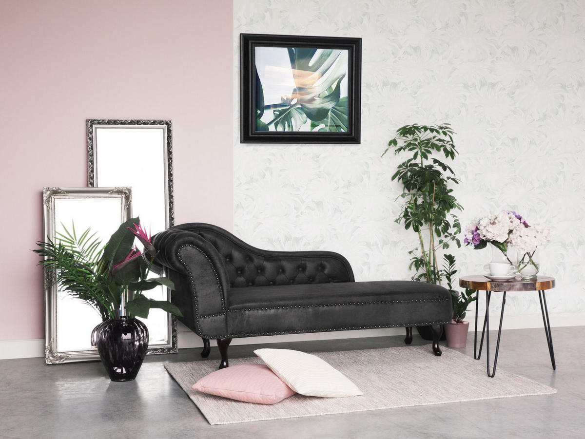 CHAISELONGUE Kunstwildleder dunkelgrau linksseitig Nimes - Schwarz/Grau, Kunststoff (170/79/61cm) - Beliani