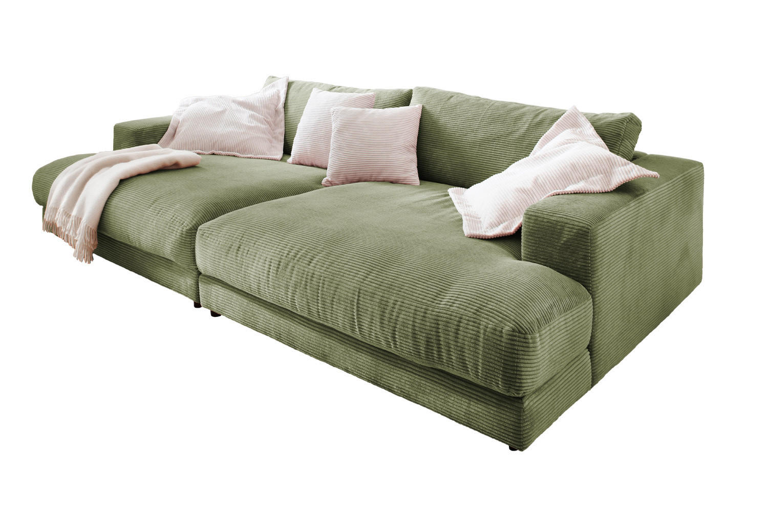 BIG SOFA XL MADELINE Grün Cord - Schwarz/Grün, Kunststoff/Textil (290/85/190cm) - KAWOLA