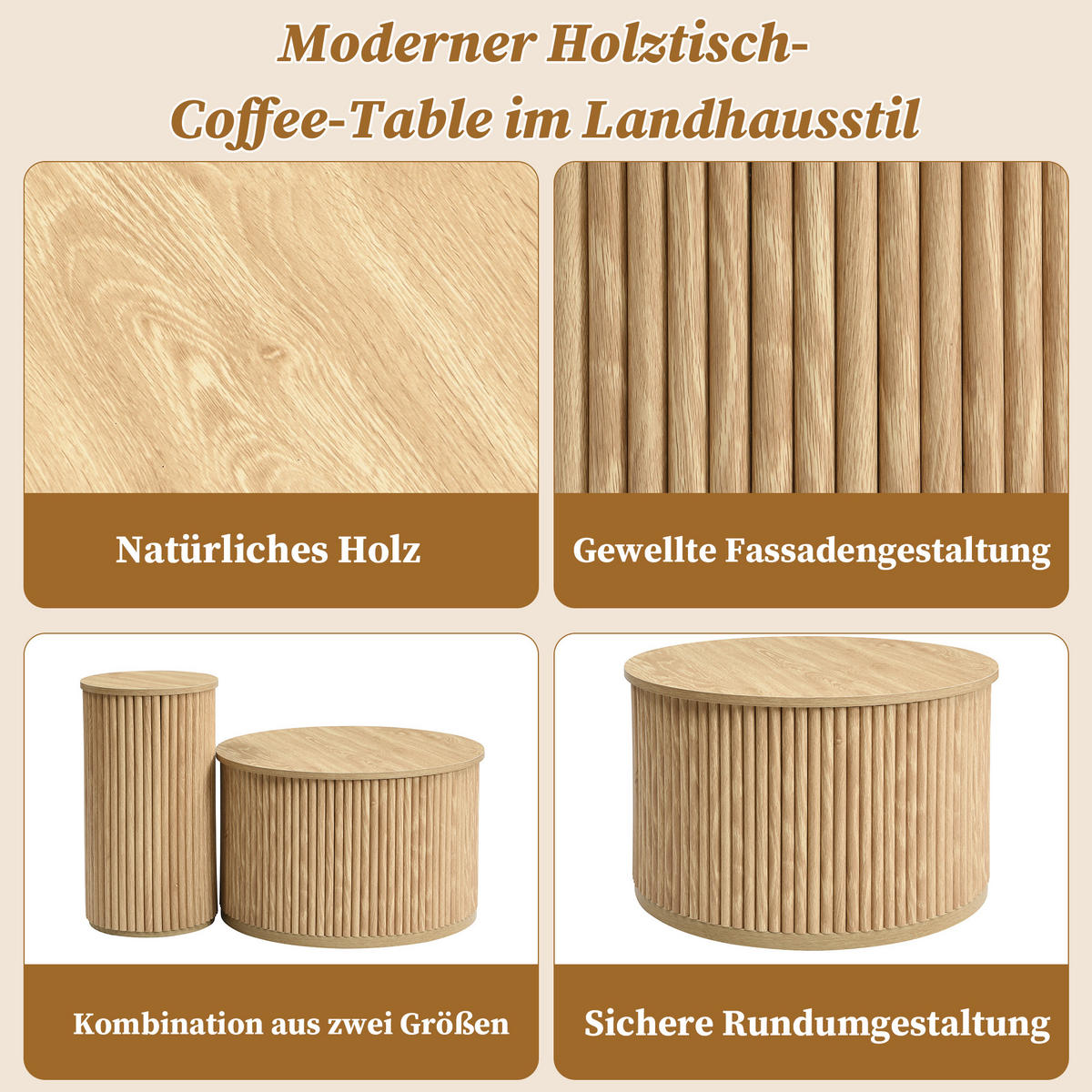 COUCHTISCH 105cm Modern Minimalistisch Mit LED Glas & 2 Schubladen - Naturfarben, Holzwerkstoff (60/60/38.5cm) - FLIEKS