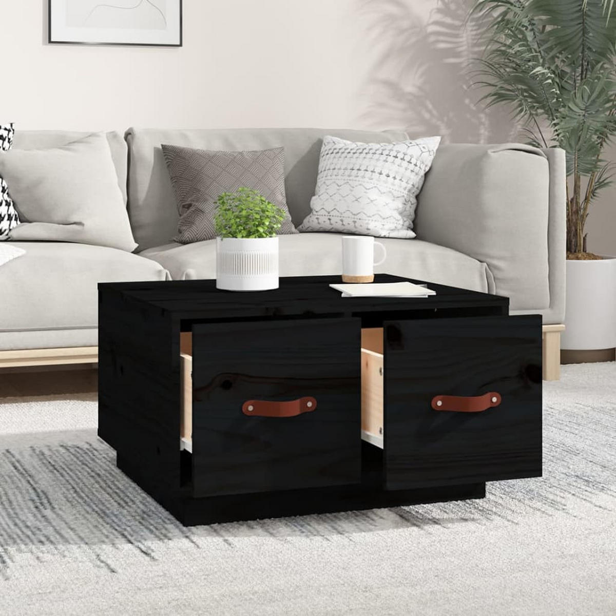 COUCHTISCH Schwarz 60x53x35 cm Massivholz Kiefer - Schwarz, Holz (60/53/35cm) - furnicato