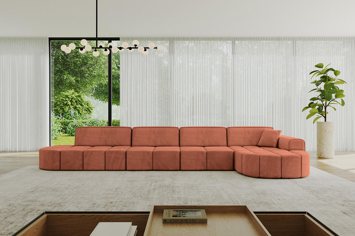 ECKSOFA Ottomane Rechts LIVO-L3 - 422x173x79,5 cm Apricot - Koralle, Holzwerkstoff/Textil (422/173cm) - ALTDECOR