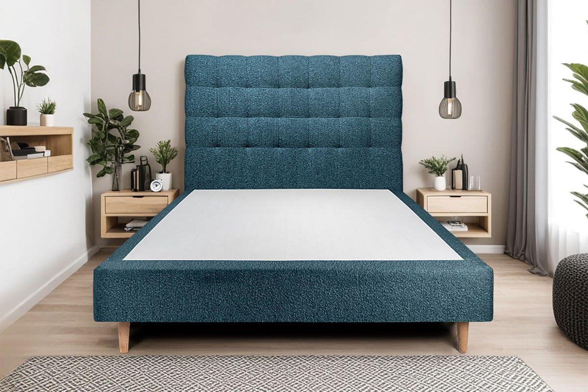 KOPFTEIL gepolstert - Gesteppt – blauer Bouclé-Stoff - 160 cm - Blau/Beige, Holz (160/120/10cm) - Sommeil de Plomb
