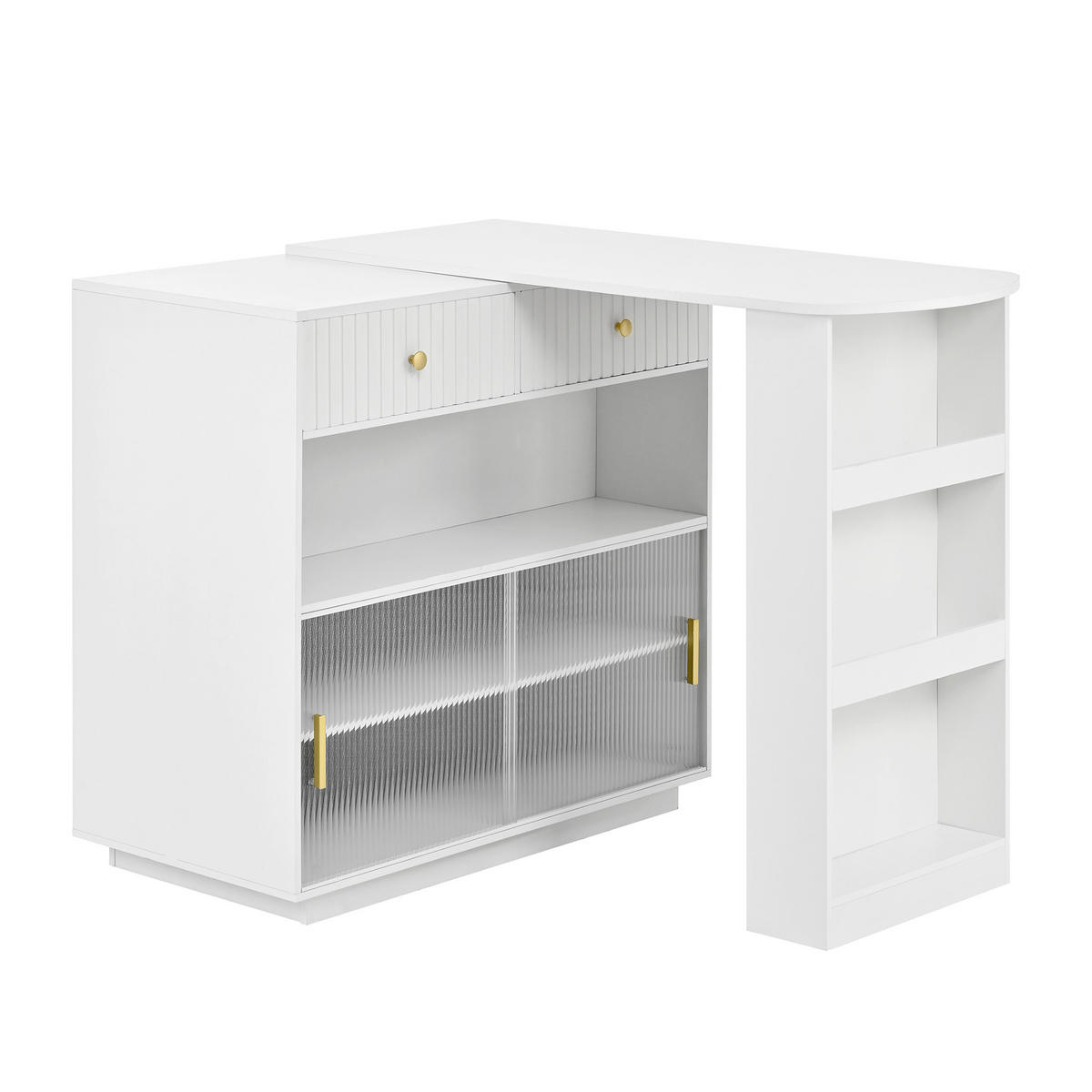 BARTISCH 120/50/95,5 cm in Weiß mit Stauraum, LED und Steckdosen - Weiß, Holzwerkstoff (50/120/95.5cm) - BEAOK