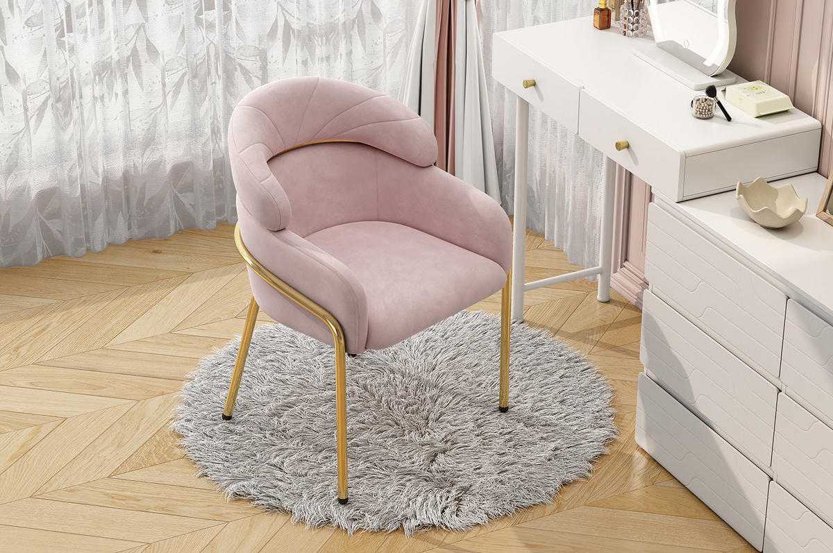 STUHL 56.9x54.5x79 cm in Pink, Samt mit Metallbeinen, Einzelstück - Pink, Textil (54.5/79/56.9cm) - Modfu