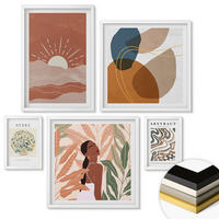 WANDBILDER 5er-Set - 50x50 cm & 20x30 cm & 40x60 cm Weißer Rahmen - Boho-Ästhetik, Pastellposter - Weiß, Kunststoff (40/60cm) - ArtPrintCave