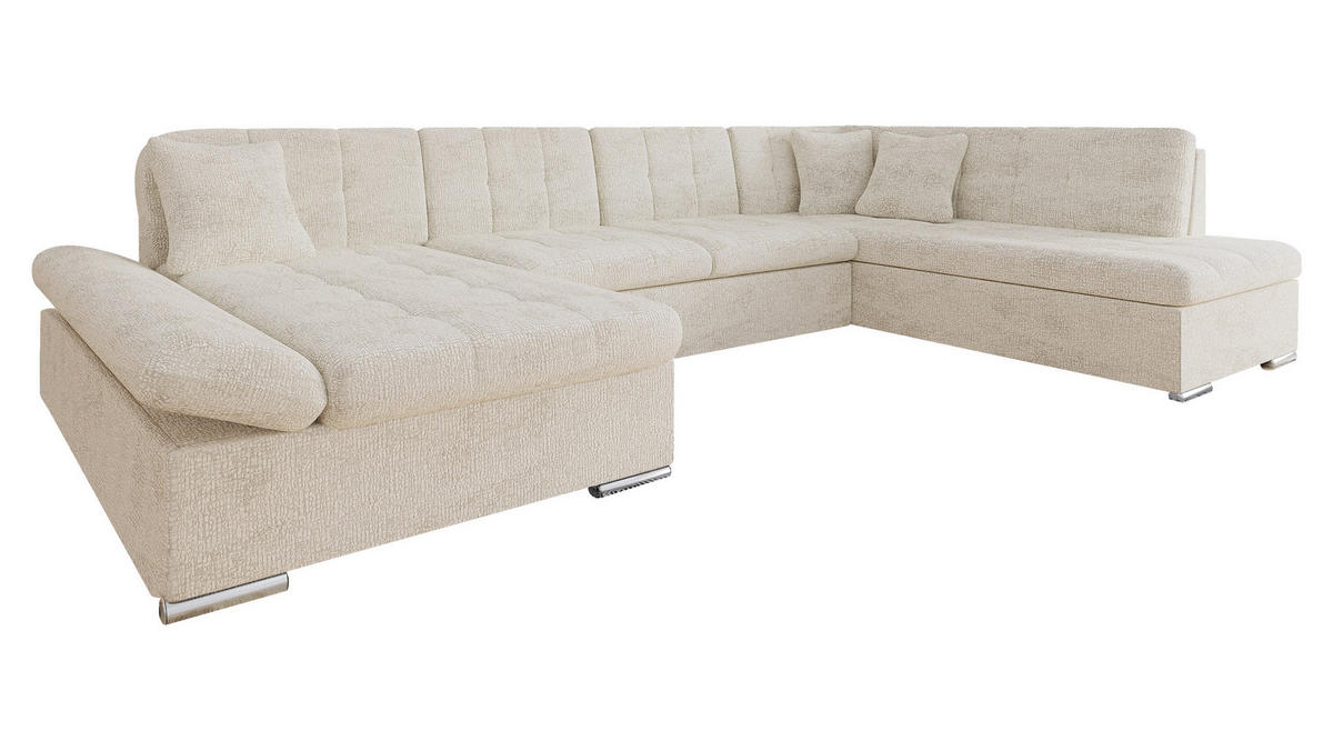 ECKSOFA Bergen Premium, Seite: Links - Silberfarben/Naturfarben, Holz/Textil (345/76/205cm) - MIRJAN24