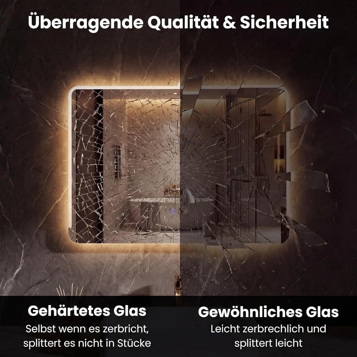BADSPIEGEL mit Beleuchtung silber - Silberfarben, Glas (70/50/3cm) - COSTWAY