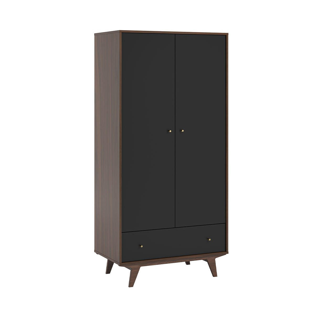 KLEIDERSCHRANK 2 Türen 1 Schublade Mid - H185 cm - Schwarz, Holzwerkstoff (50/185/90cm) - Calicosy
