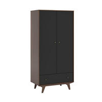 KLEIDERSCHRANK 2 Türen 1 Schublade Mid - H185 cm - Schwarz, Holzwerkstoff (50/185/90cm) - Calicosy