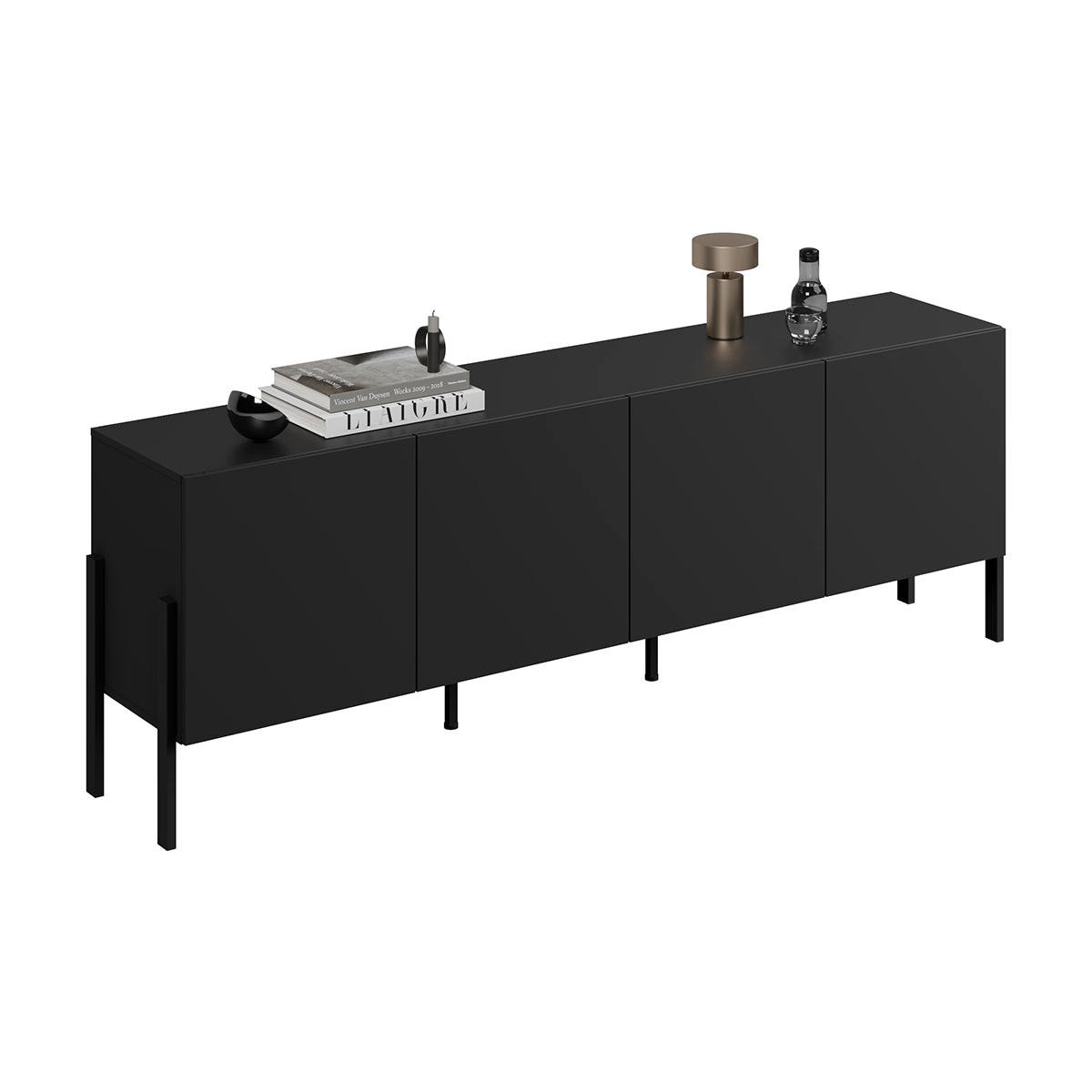 TV STOLEK Bérénice Černá - černá, kompozitní dřevo (204/70/40cm) - Petits-meubles