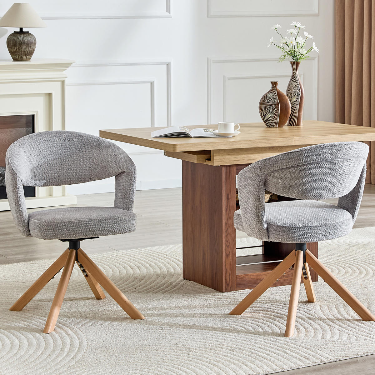 ESSZIMMERSTUHL 2er-Set drehbar 81,5 cm Stoff Grau Massivholz - Grau, Holz (47.5/81.5/47cm) - Meubliv