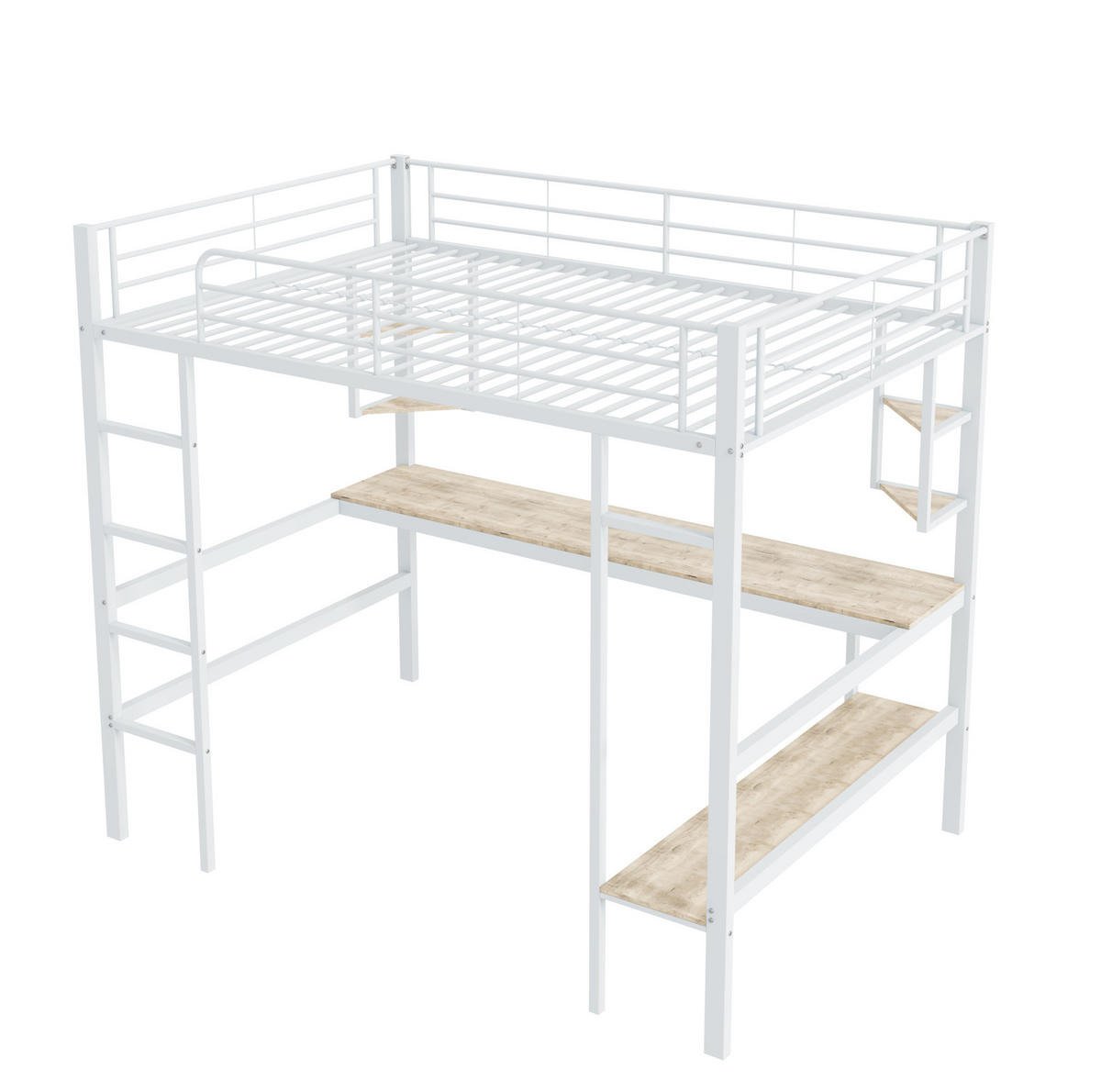 HOCHBETT 90/200 cm in Weiß mit Schreibtisch und Regalen aus Metall - Weiß, Metall (90/200cm) - Flora Grace