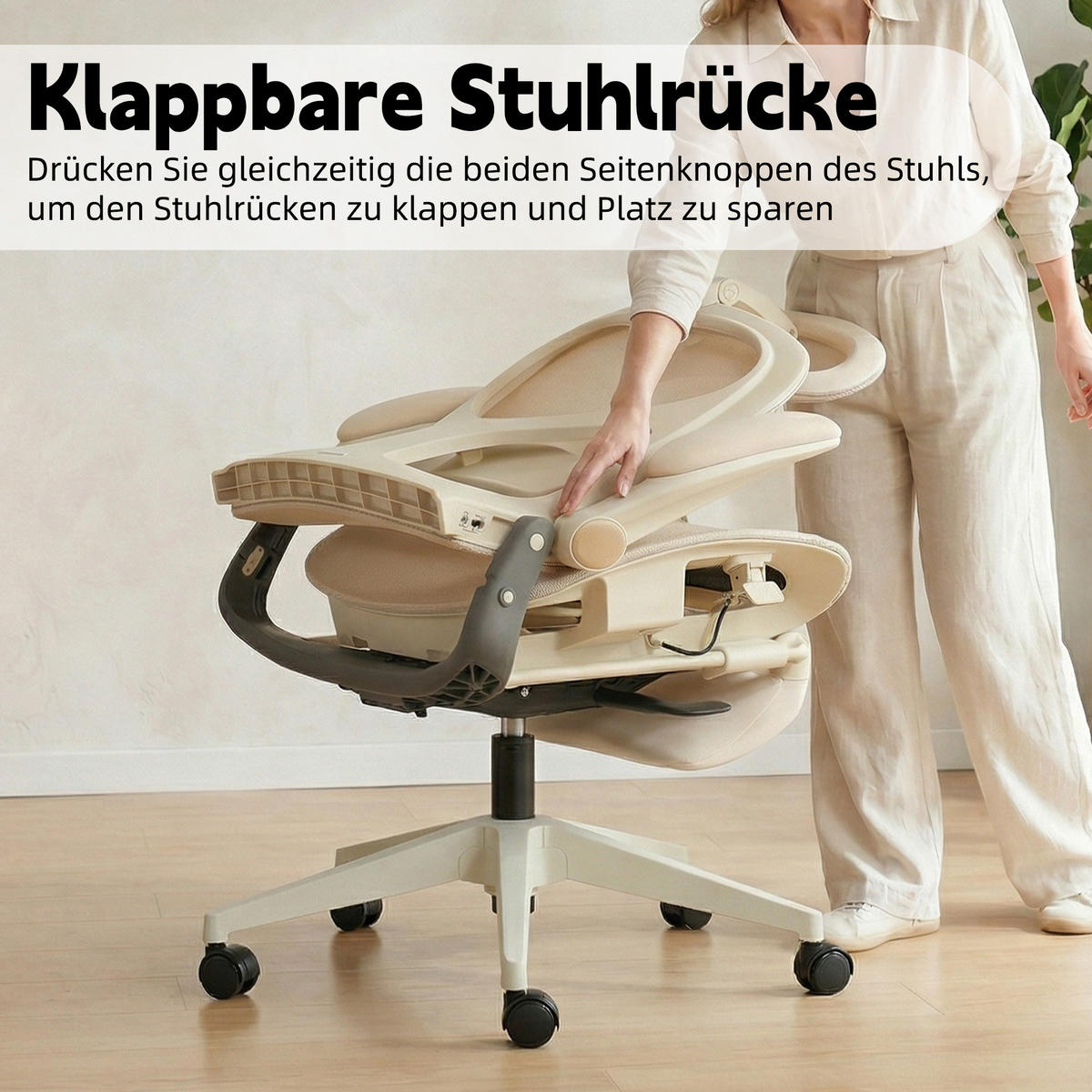 DREHSTUHL DE-40937 mit klappbarer Rückenlehne und 3D-Kopfstütze Creme - Creme, Metall (62/129/48.5cm) - ComfortXL
