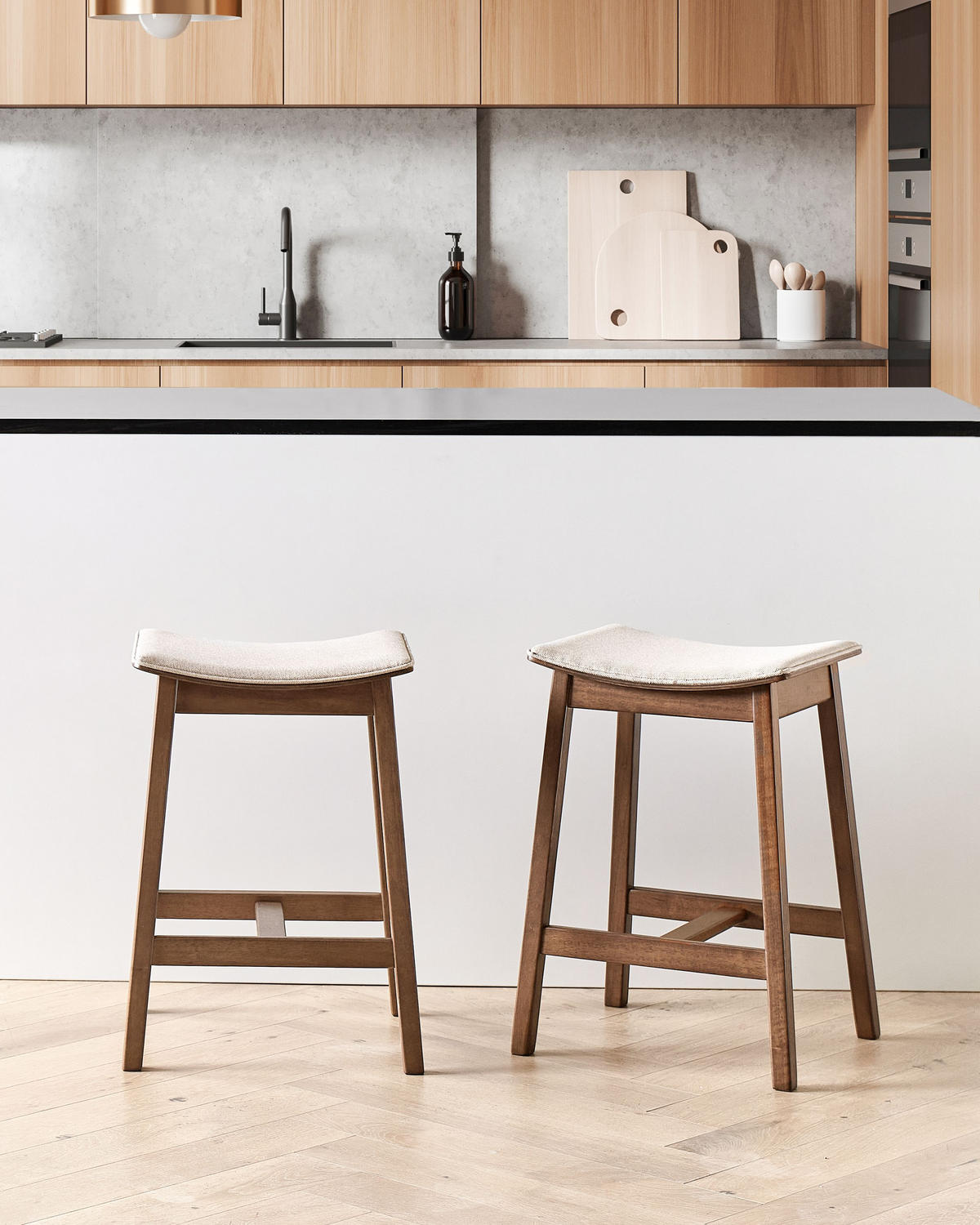 BARHOCKERN 2er-Set Beige Dixon - Beige/Dunkelbraun, Holz (45/63/39cm) - Beliani