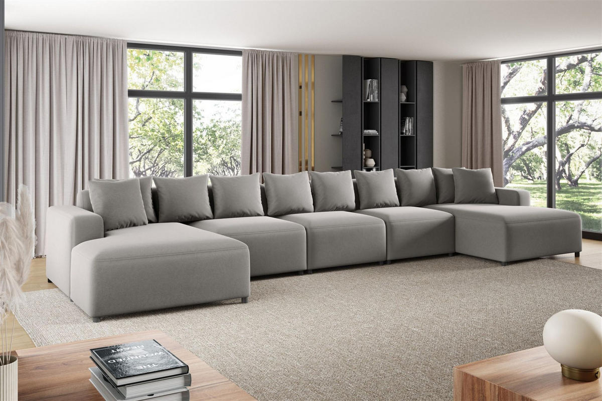 WOHNLANDSCHAFT Megan Xl In Salvador - Hellgrau, Holzwerkstoff/Textil (517/75/165cm) - Fun Möbel