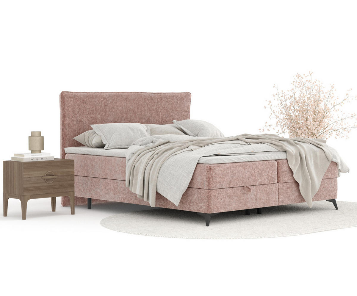 BOXBETT Peru Rosa 160/200 cm im Chenille-Stoff - Pink/Schwarz, Holz/Holzwerkstoff (160/200cm) - Maison de Reve