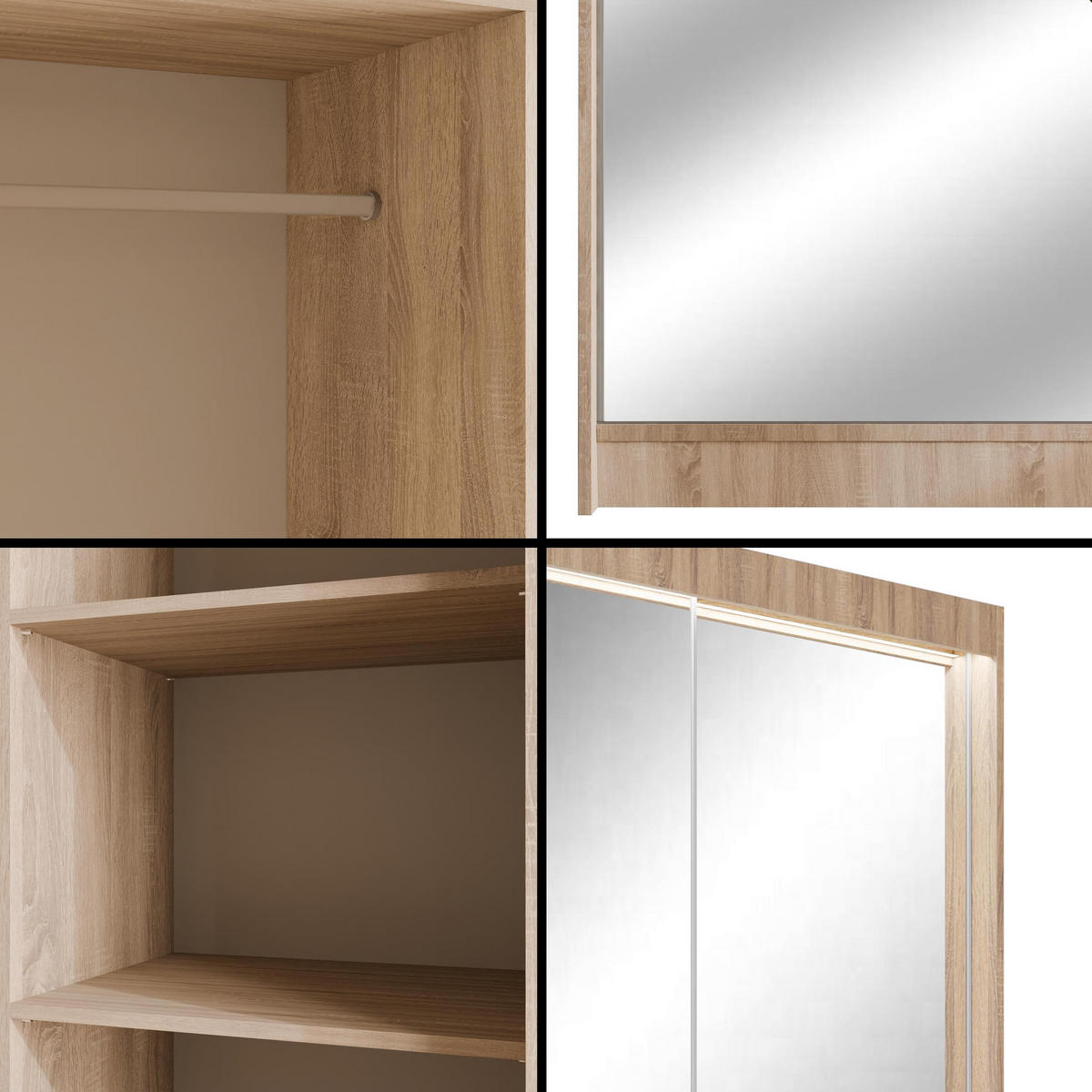 KLEIDERSCHRANK AMOHA mit LED - 200 cm - Sonoma Eiche - Sonoma Eiche, Holzwerkstoff (200/215/61cm) - ALTDECOR