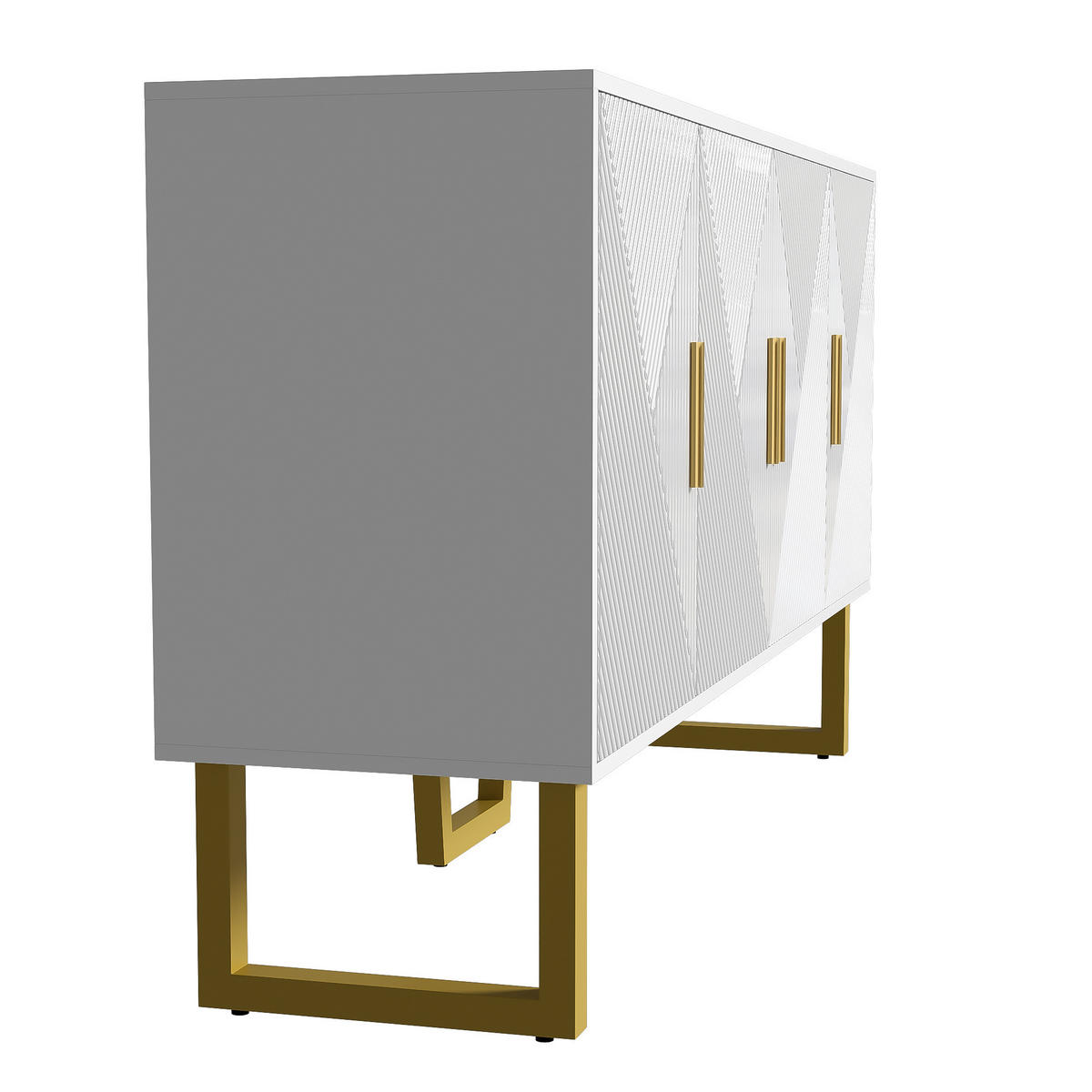 SIDEBOARD in Weiß Anrichte mit 4-Türen-Design und goldenen Griffen für Wohnzimmer und Schlafzimmer, B150/T40/H82 cm - Goldfarben/Weiß, Holzwerkstoff/Metall (150/82/40cm) - STILVORA