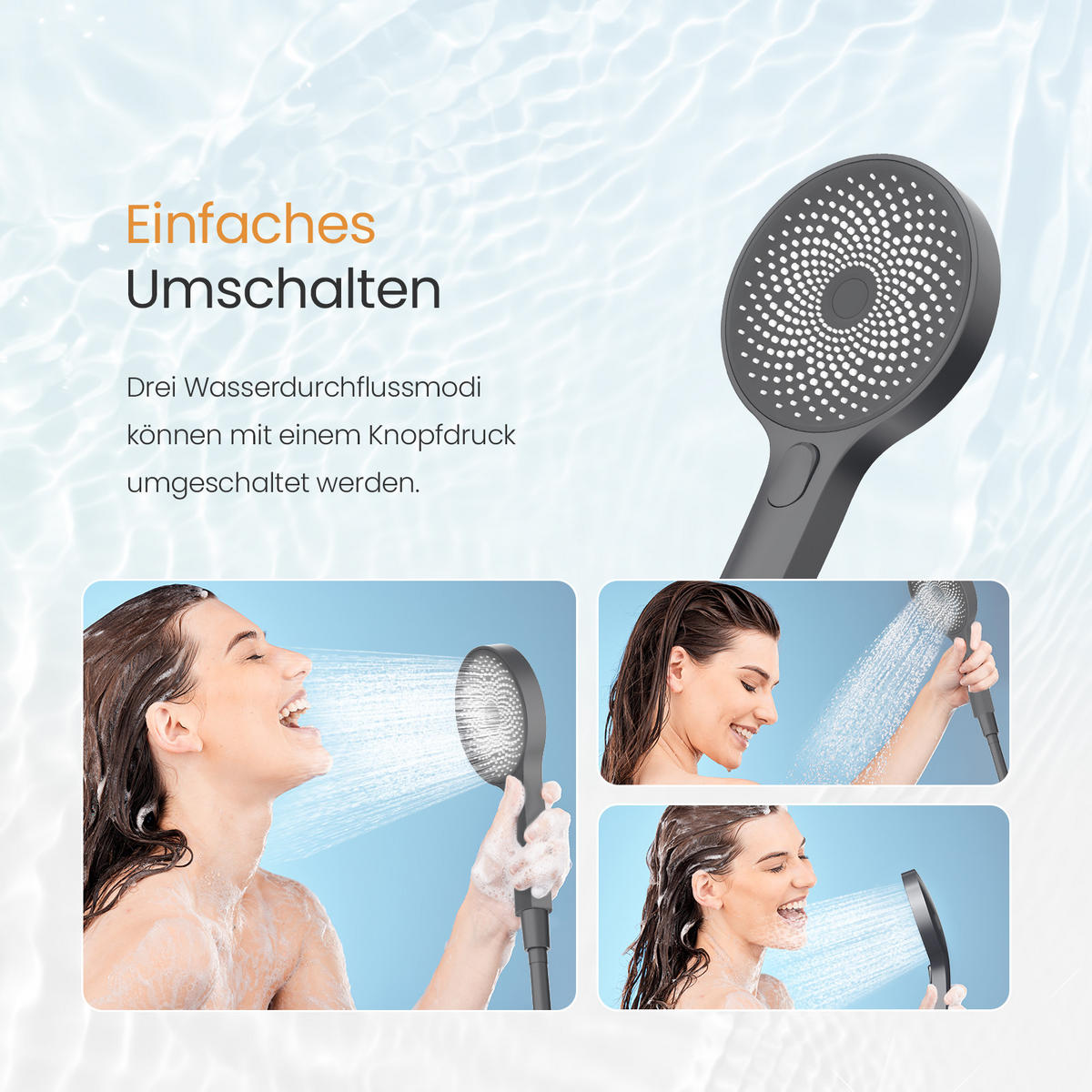 ÜBERKOPFBRAUSESET mit Thermostat Drei Wasserauslassmethoden Anthrazit - Anthrazit, Metall (10.5/66.5/39.5cm) - EMKE