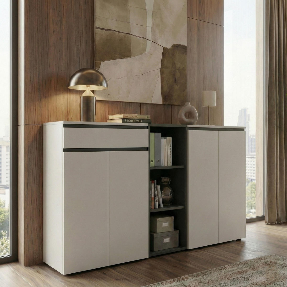 AKTENSCHRANK 2-türig Soft-Close, 3 Ordnerhöhen 81x120x40 cm Greige - Beige, Holzwerkstoff (81/120/40cm) - KADIMA DESIGN