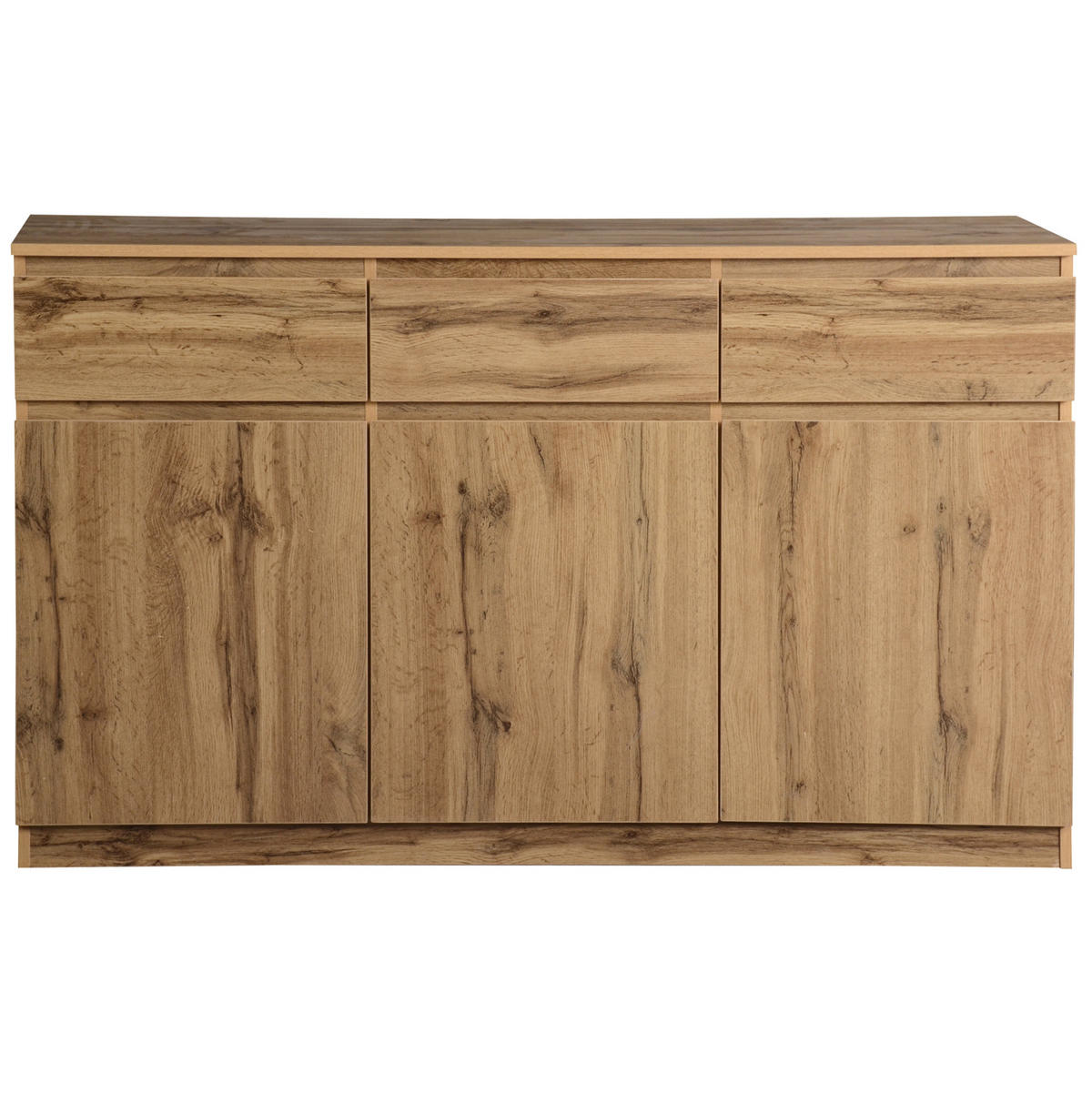 SIDEBOARD 135/40/81 cm mit 3 Türen, 3 Schubladen und verstellbaren Einlegeböden aus Spanplatte, Naturholzfarben - Naturfarben, Holzwerkstoff (135/81/40cm) - Redom