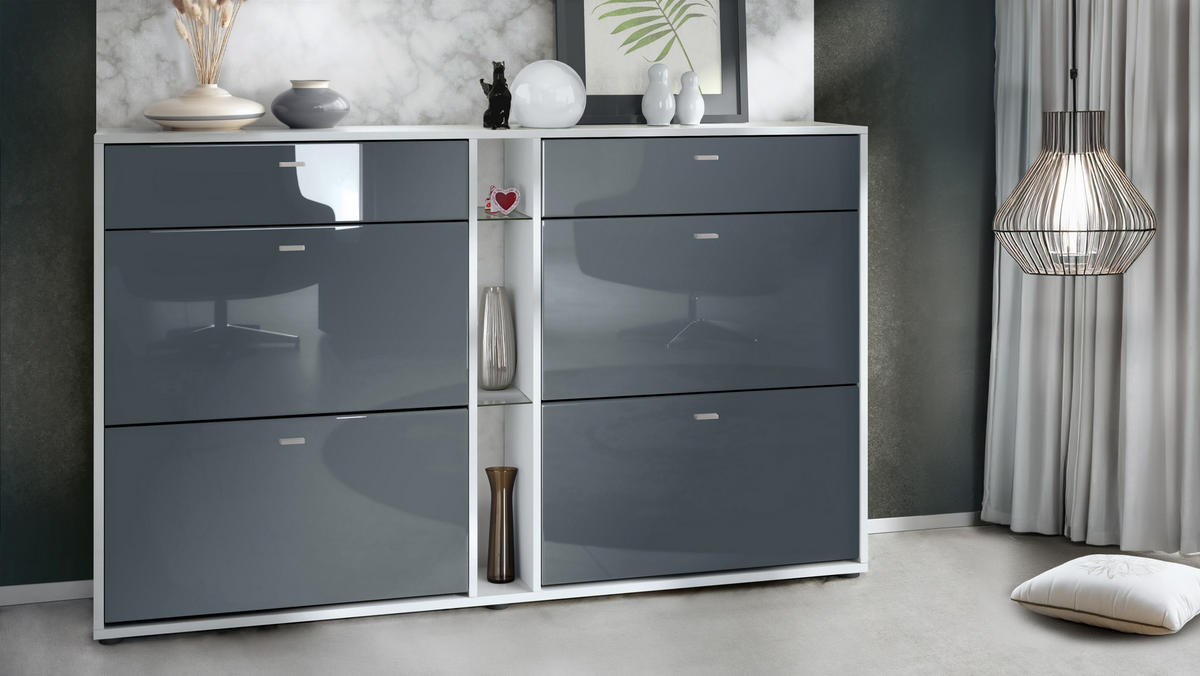 SCHUHSCHRANK Today Fronten in Grau Hochglanz - Grau, Holzwerkstoff (155.5/95/28cm) - Vladon