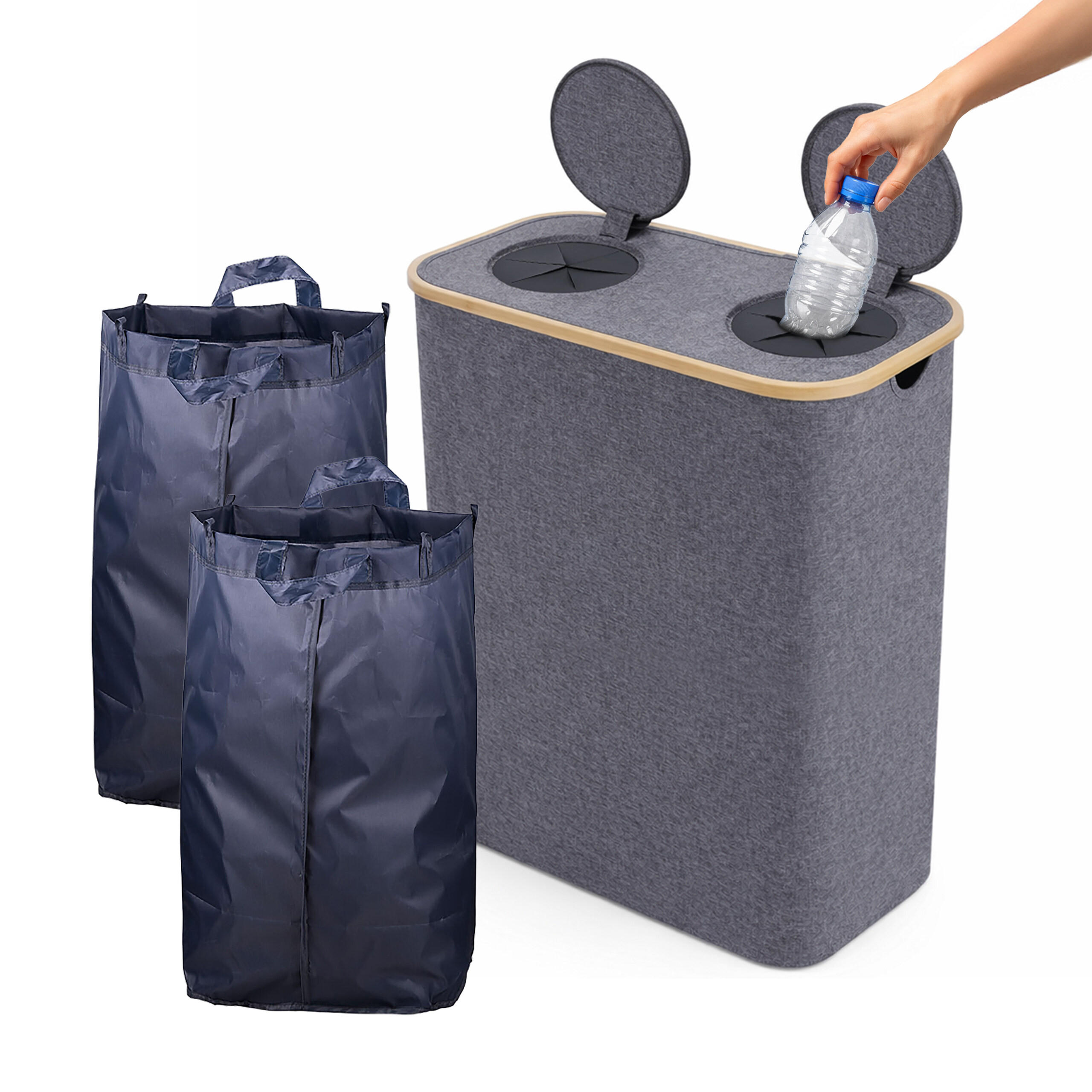 PFANDFLASCHEN-SAMMELBEHÄLTER - Grau, Holz/Kunststoff (57/80/37cm) - Relaxdays