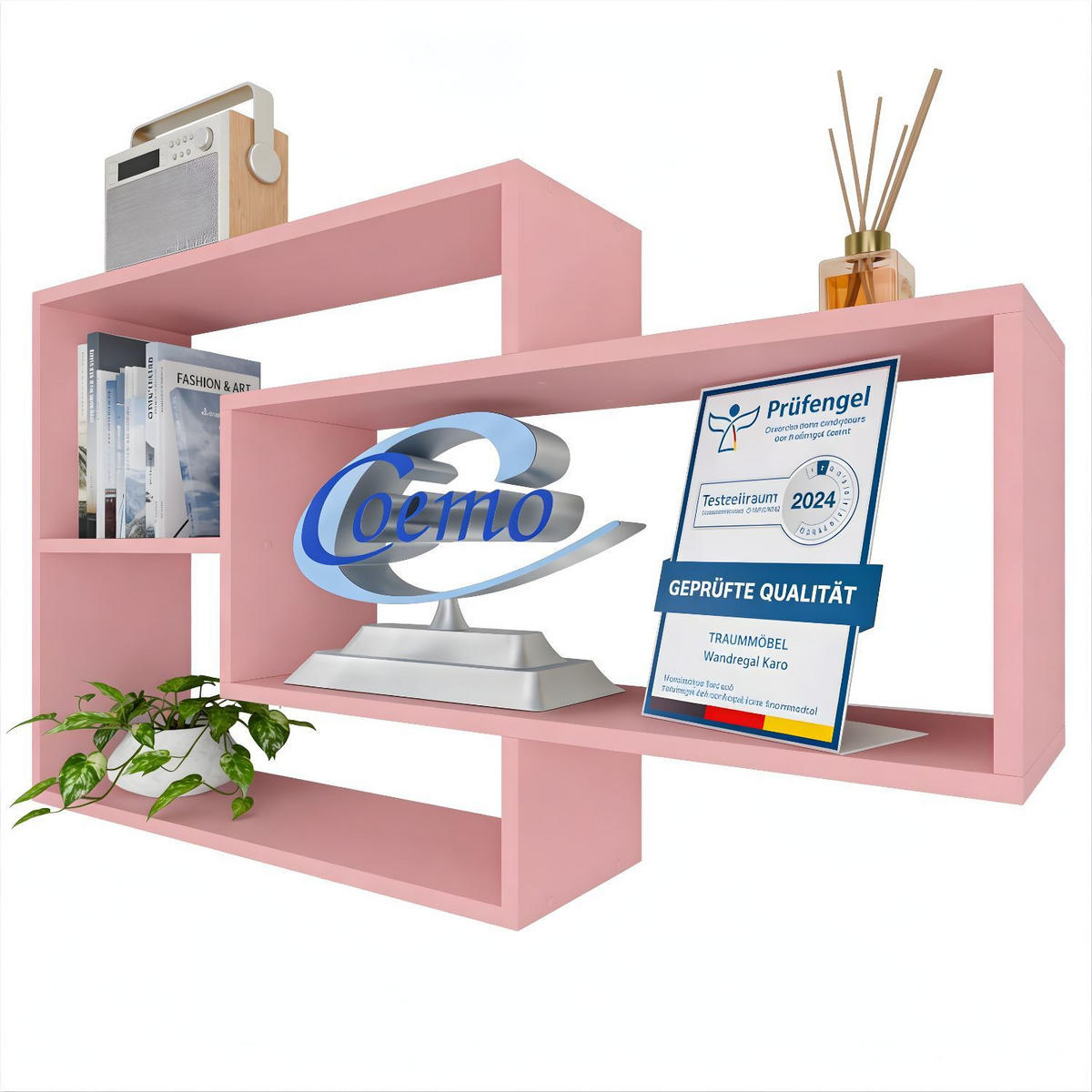 SCHWEBEREGAL KARO Rosa - Rosa, Holzwerkstoff (20/59/104cm) - Mein-Regal