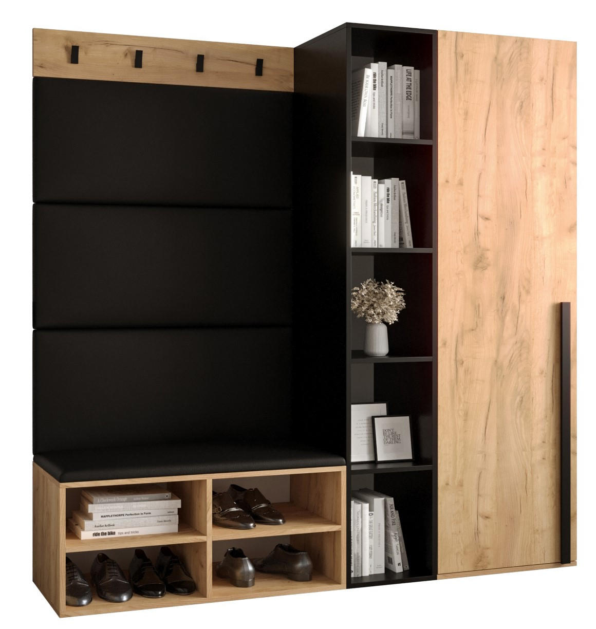 GARDEROBEN-SET 164/184/42 - Eichefarben/Schwarz, Holz/Kunststoff (164/184/42cm) - MÖBEL KRYSPOL