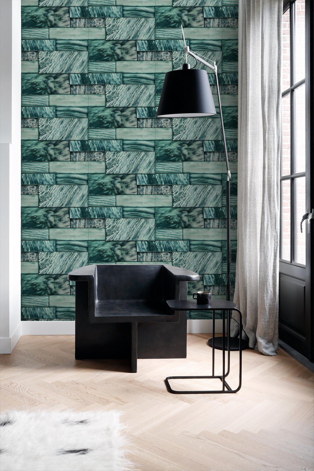 TAPETE Marmor-Optik 53 cm x 10.05 m - Grün, Papier (53/1000cm) - Origin Wallcoverings