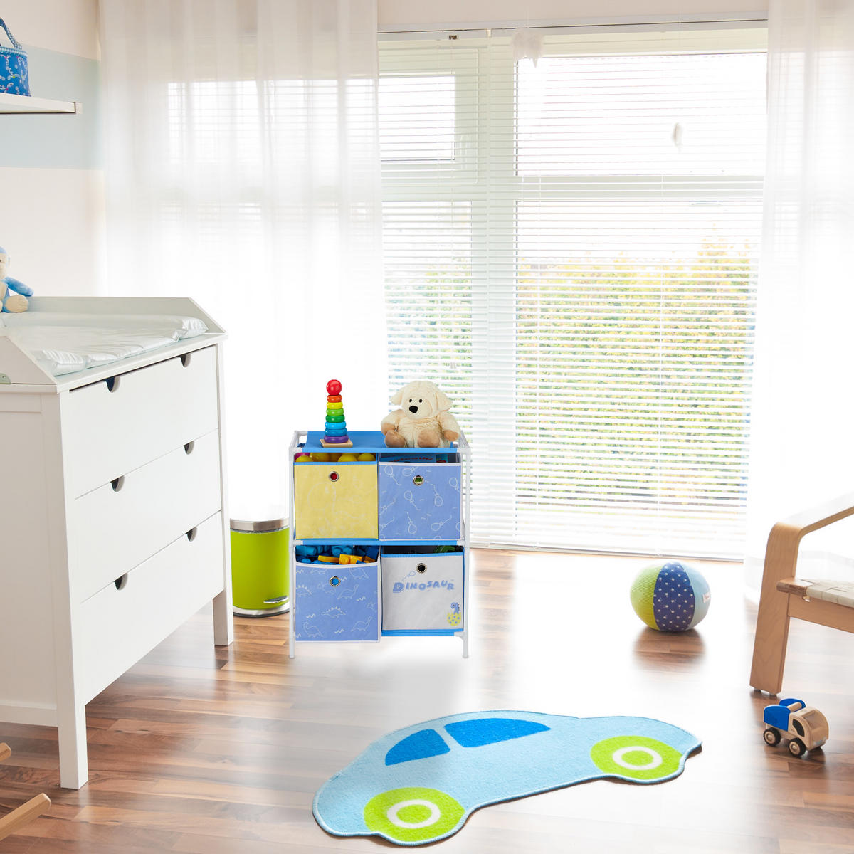 KINDERREGAL Dino - Multicolor, Kunststoff/Textil (27.5/89/30cm) - Relaxdays