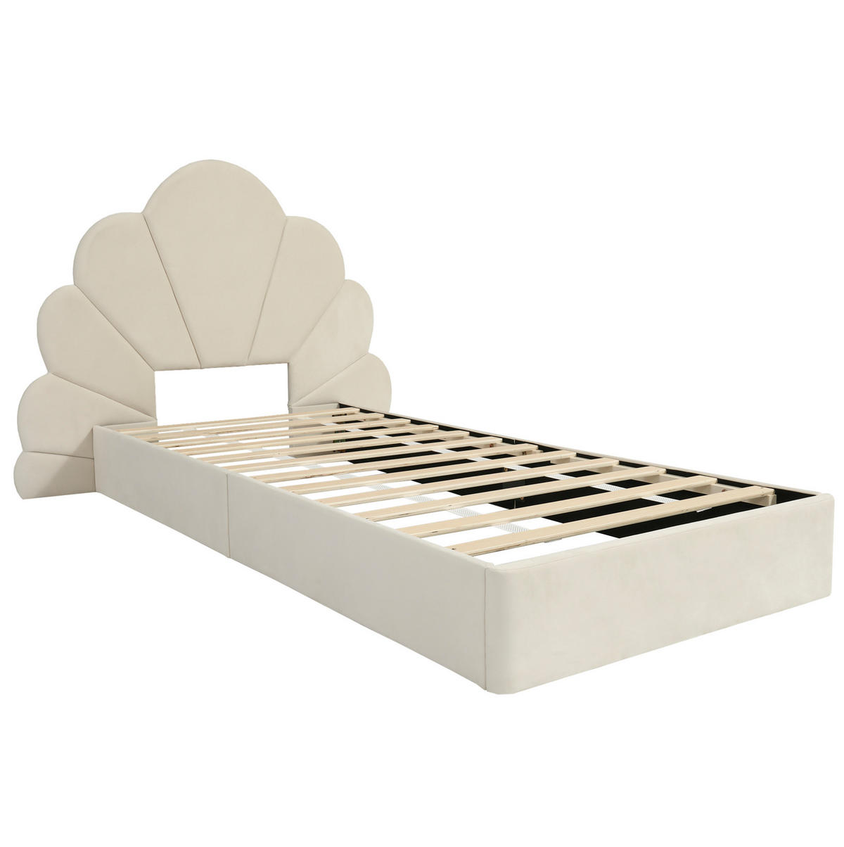 POLSTERBETT 90x200 cm Samt Beige Einzelbett - Beige, Metall (90/200cm) - Meubliv