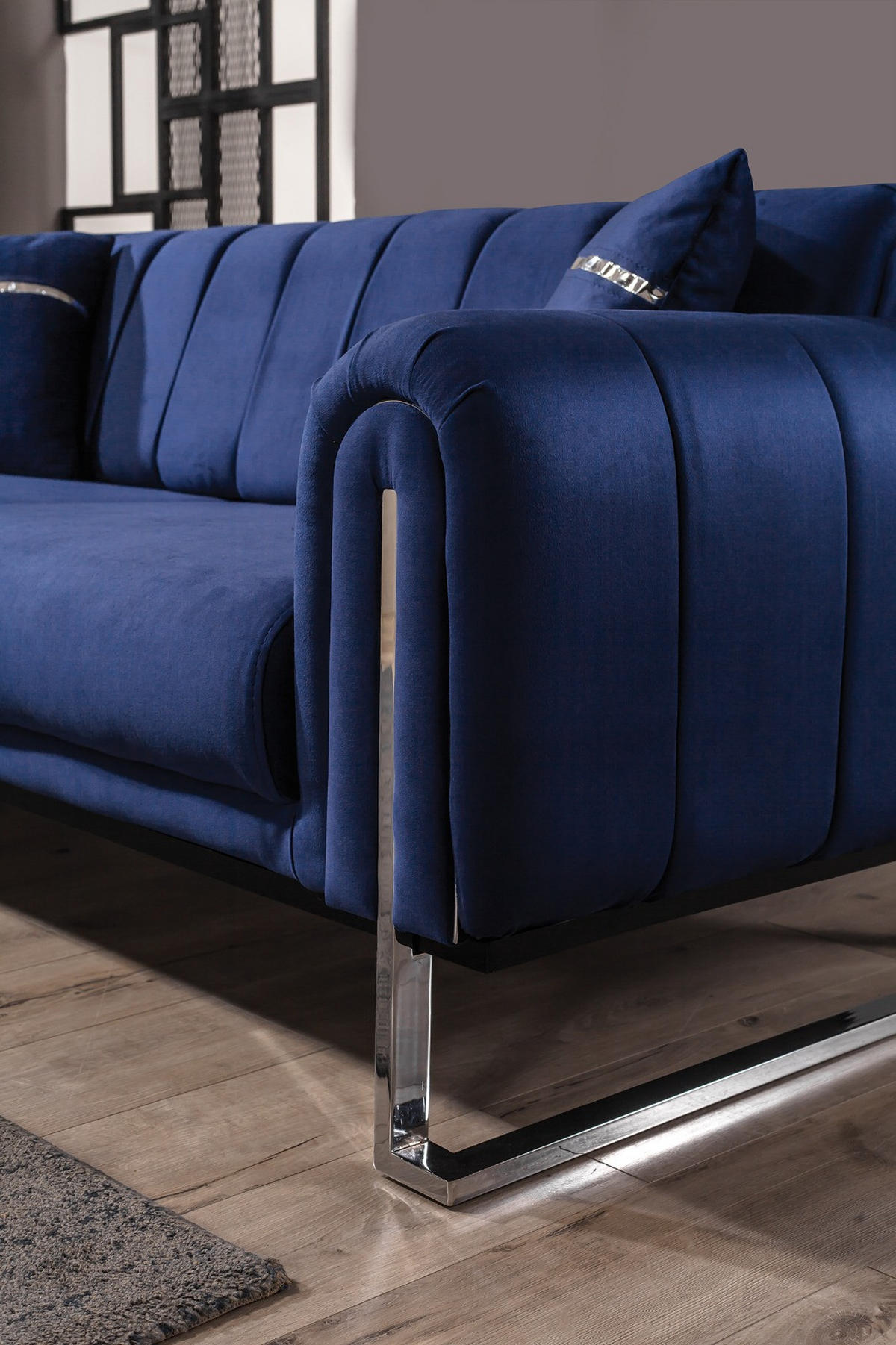 3 Sitzer SOFA Wave Samt Blau - Blau, Textil/Metall (225/78/95cm) - Villa Möbel