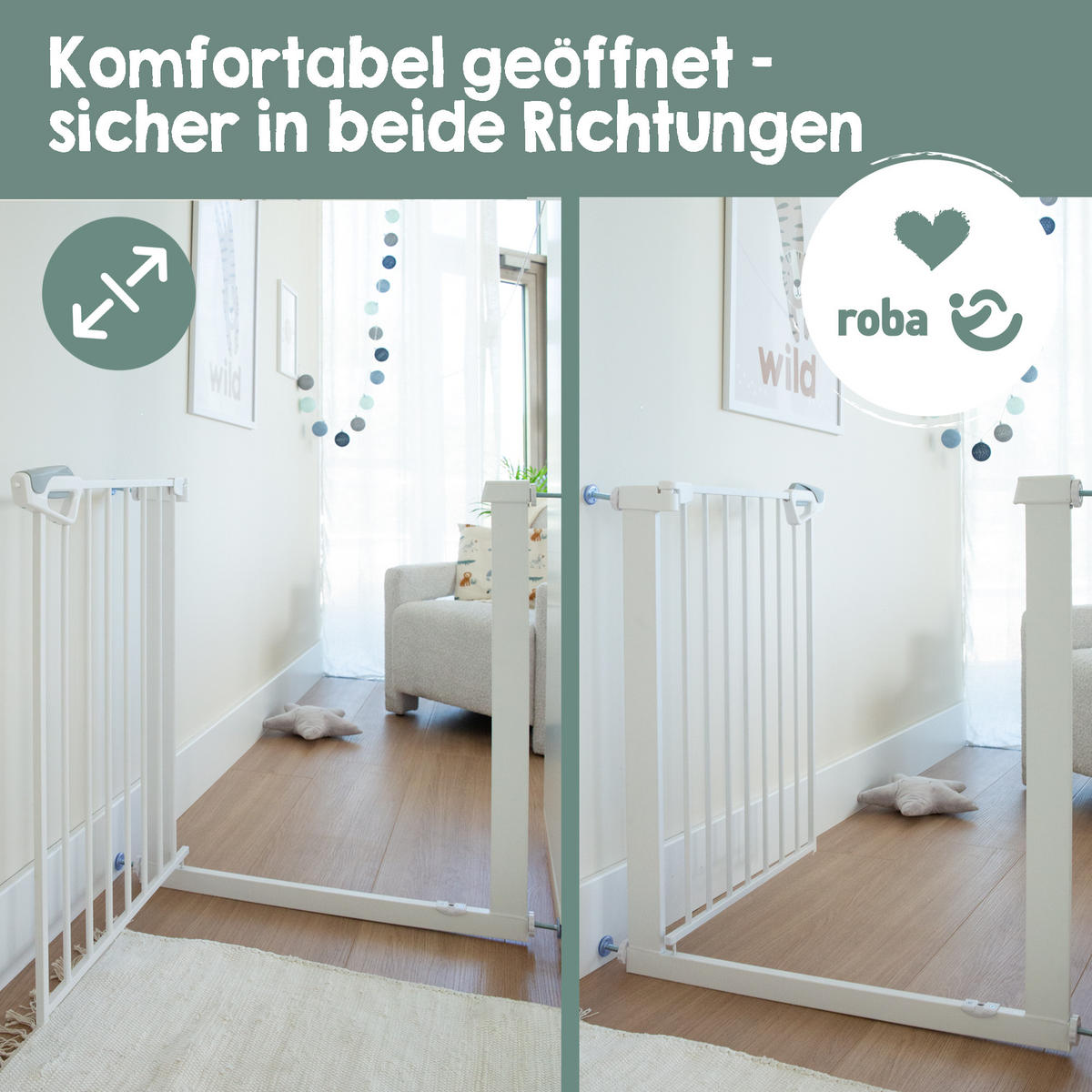 TÜRSCHUTZGITTER easySafe+ zum Klemmen - 75 - 82 cm - Weiß, Metall (82/5cm) - Roba