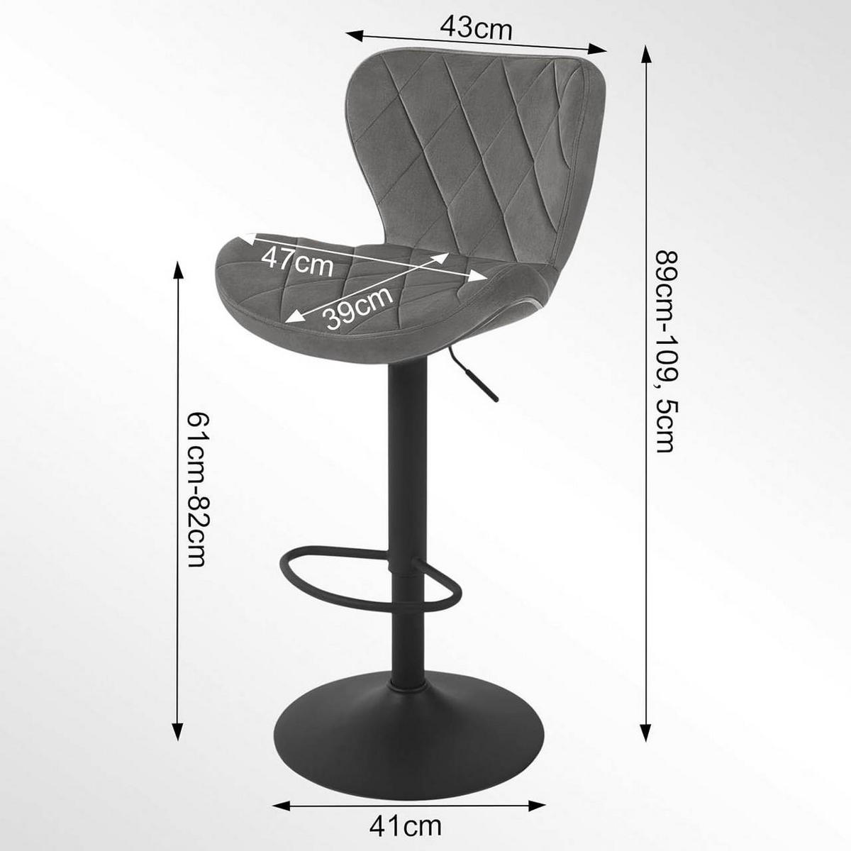 BARHOCKER Samt, Metallgestell, Dunkelgrau - Dunkelgrau/Schwarz, Textil/Metall (47/89/54cm) - Woltu