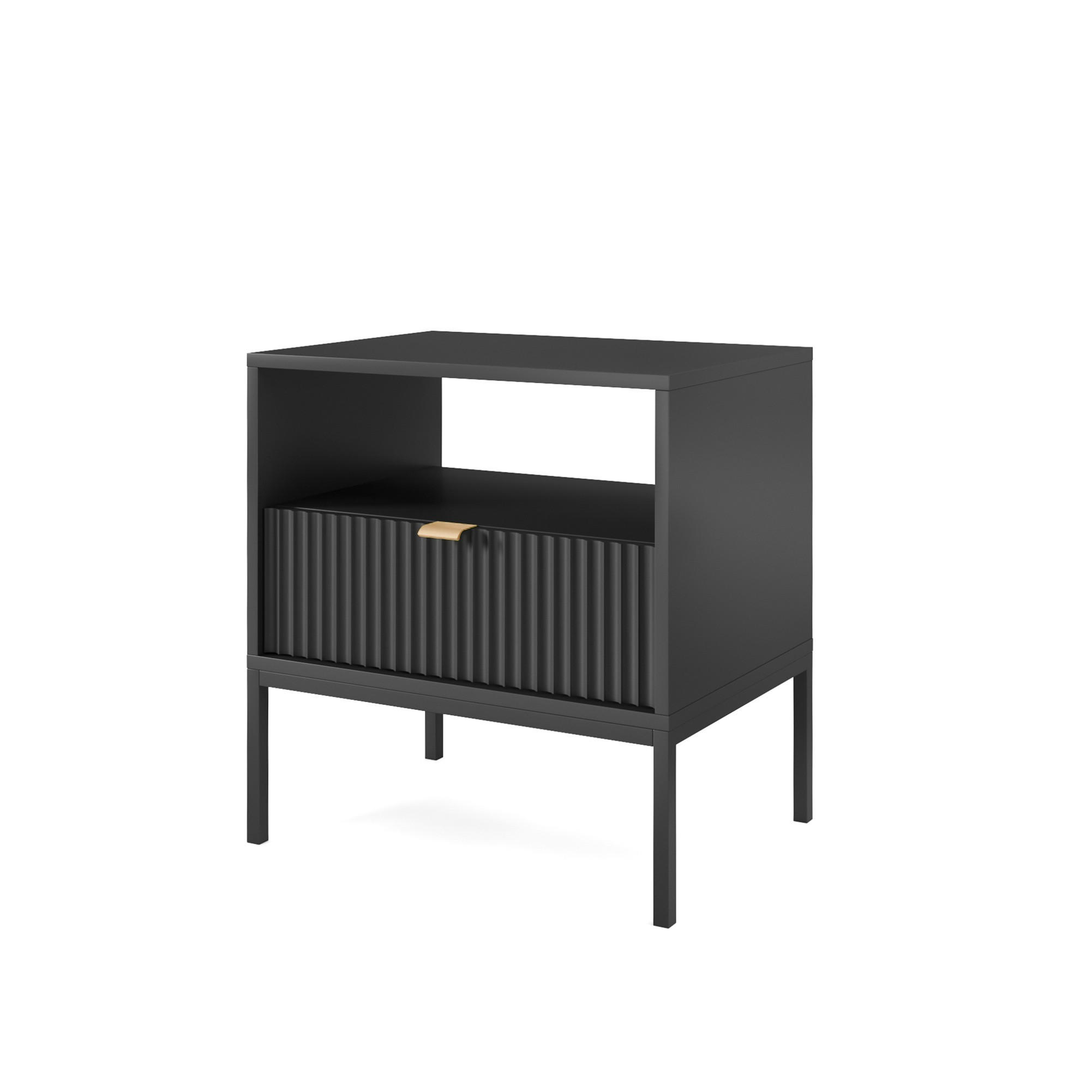 NACHTTISCH Nova Schwarz, Schwarze Beine, mit Schublade - Schwarz, Holzwerkstoff/Metall (54/56/39cm) - Bettso