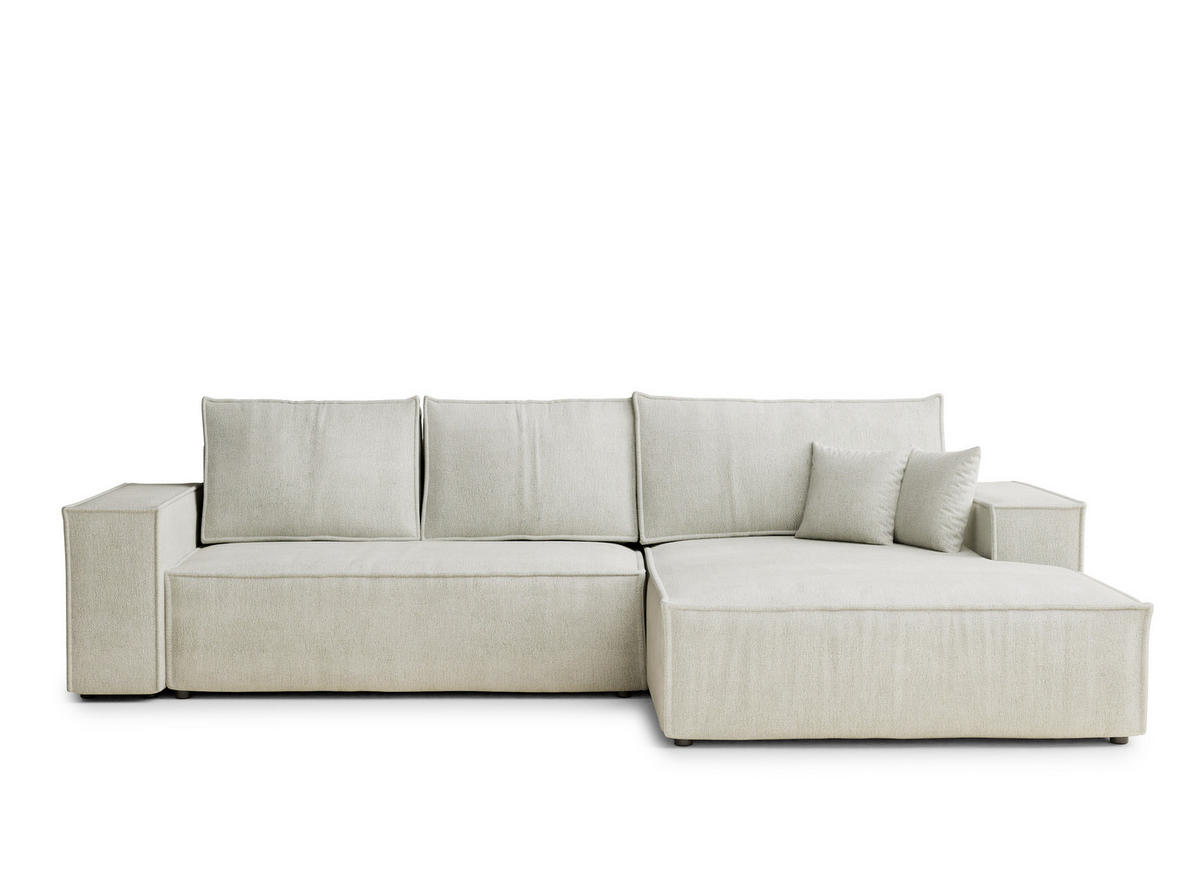 ECKSOFA Maze Creme Chenille-Stoff - Rechts Seite - Creme/Schwarz, Holz/Holzwerkstoff (294/185cm) - Maison de Reve