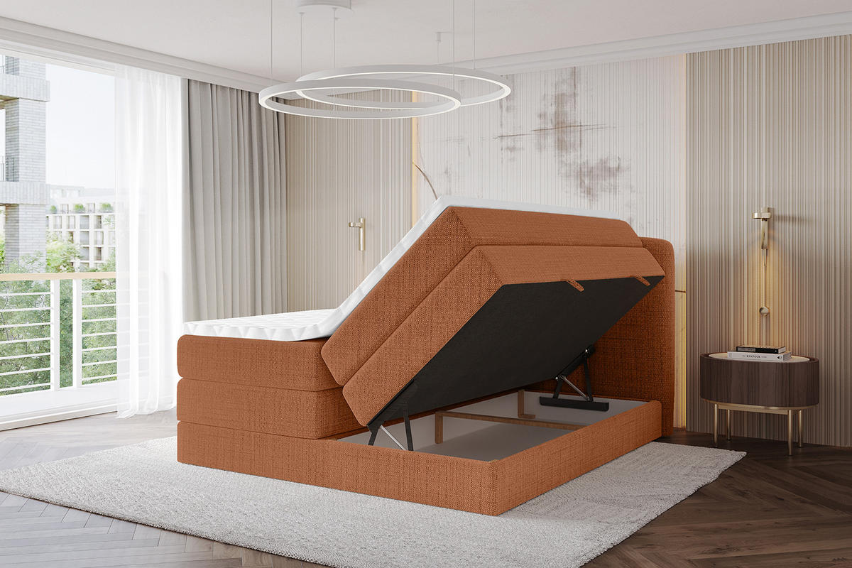 BOXBETT mit Matratze H3|H4 - NINA KING - 160x200 cm - Apricot - Orange, Holzwerkstoff (160/200cm) - ALTDECOR