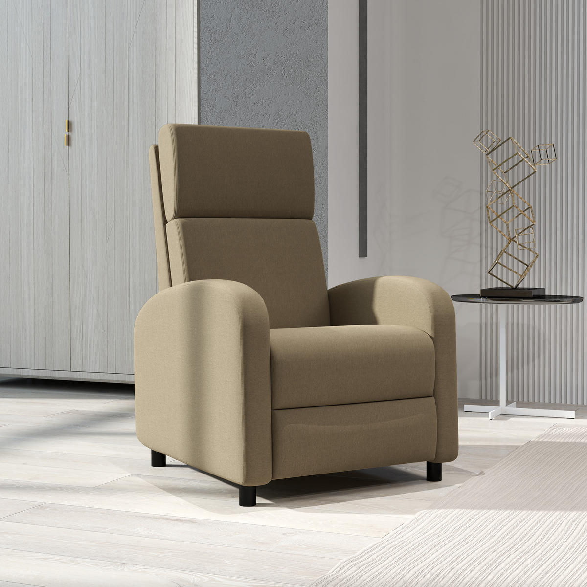 RELAXSESSEL DE-15379 160° neigbar mit integrierter Fußstütze - Beige, Textil (86/102/64cm) - ComfortXL