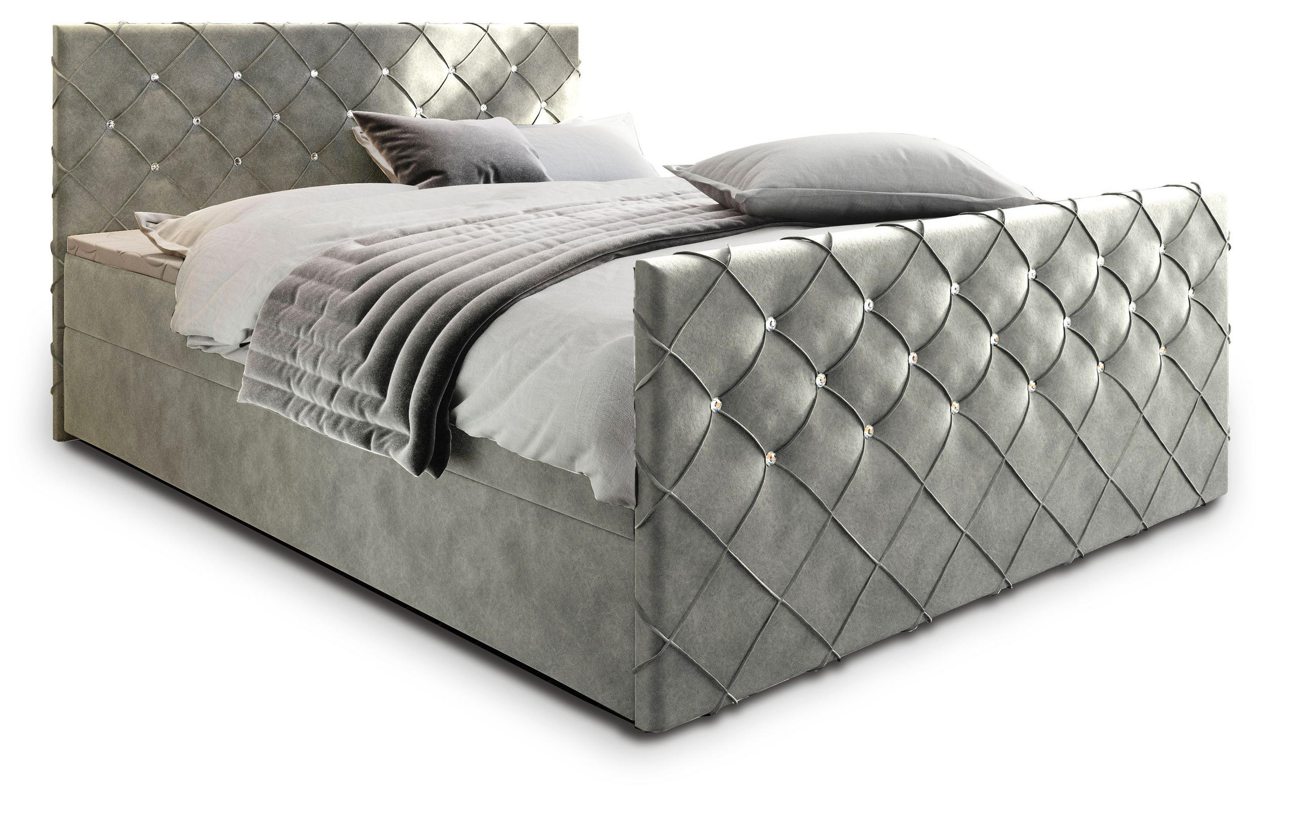 BOXBETT MANDI 180x200 cm mit Matratze und Topper - Hellgrau - Hellgrau, Holz (180/200cm) - MASSENO