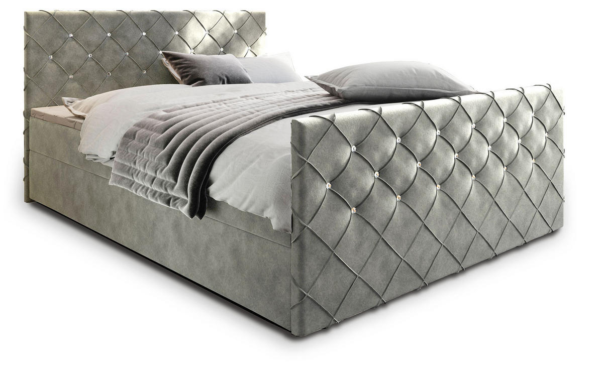 BOXBETT MANDI 180x200 cm mit Matratze und Topper - Hellgrau - Hellgrau, Holz (180/200cm) - MASSENO