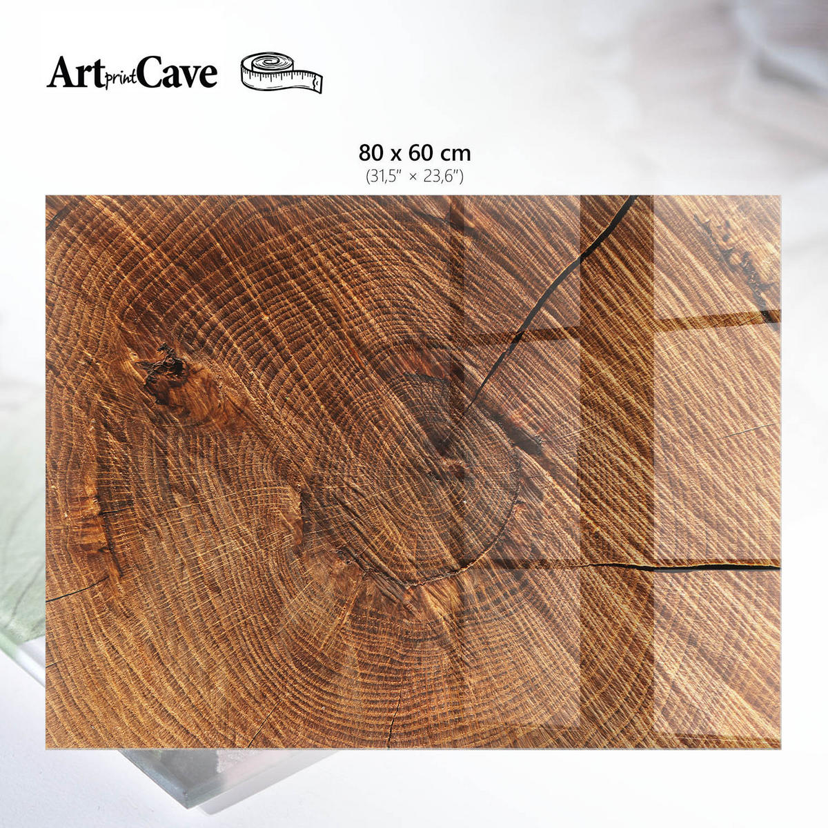 GLASPLATTE 80x60 cm – Holzquerschnitt - Braun, Glas (0.4/80/60cm) - ArtPrintCave